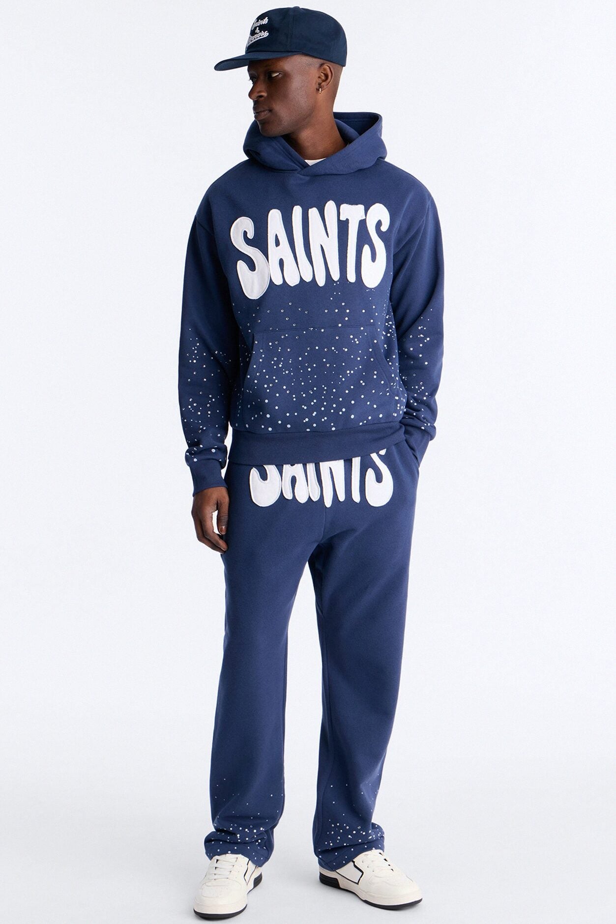 Saints Rhinestones Oversized Hoodie - Navy image 2
