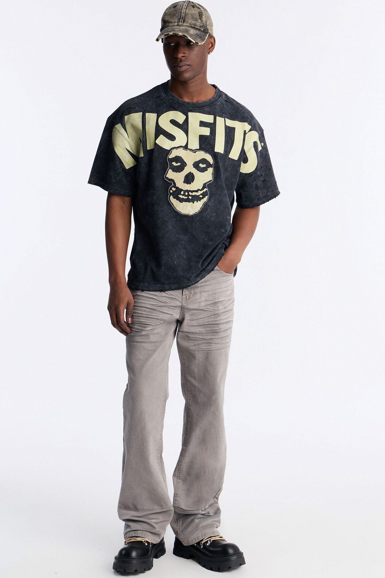 Misfits Destroyed Mineral Wash Short Sleeve Tee - Black image 2