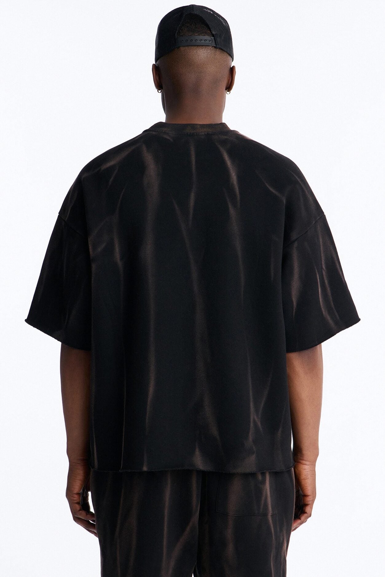 Oversized Bleach Washed Short Sleeve Fleece Tee - Black image 3