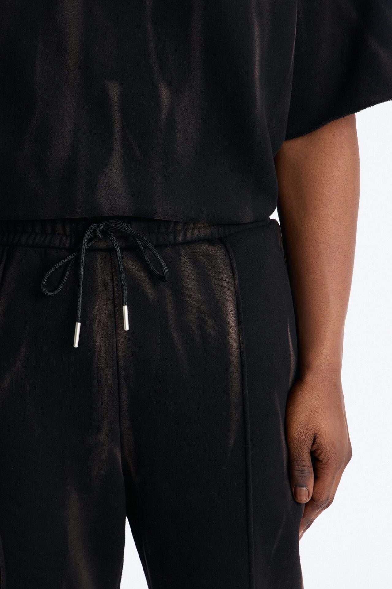 Slim Flare Bleach Washed Sweatpants - Black image 3