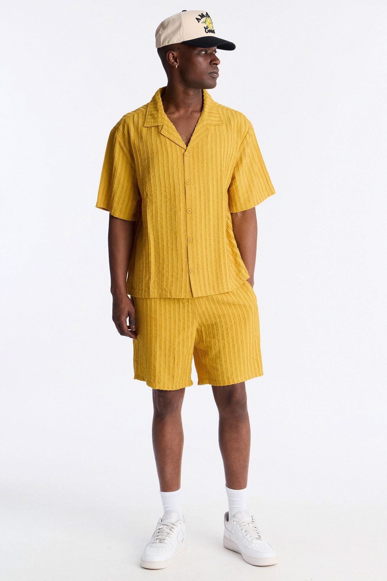 Relaxed Aegean Pleat Cuban Collar Button Up - Mustard image 2