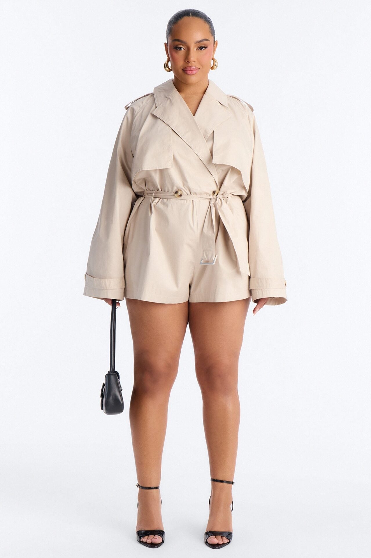 Neutral Ground Trench Romper - Beige image 5