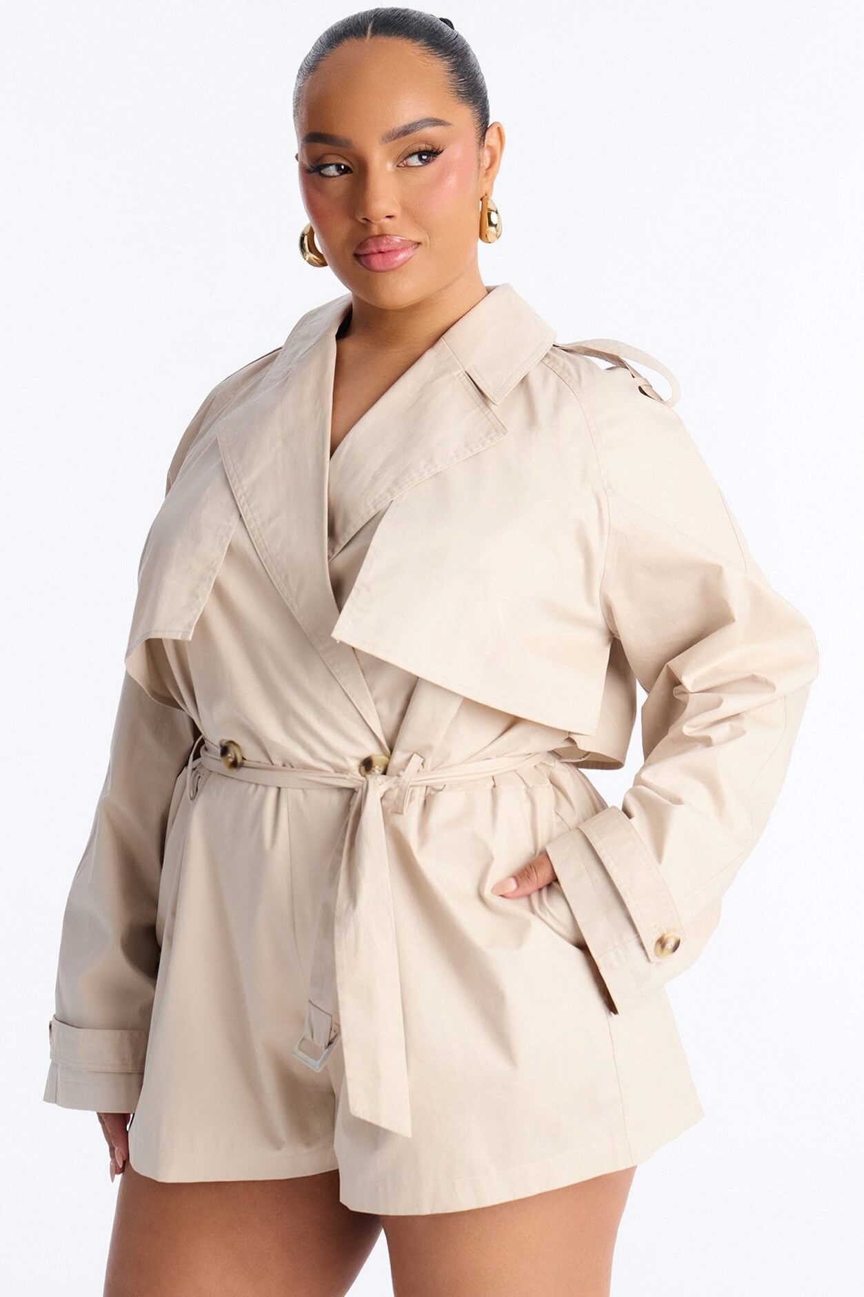 Neutral Ground Trench Romper - Beige image 6