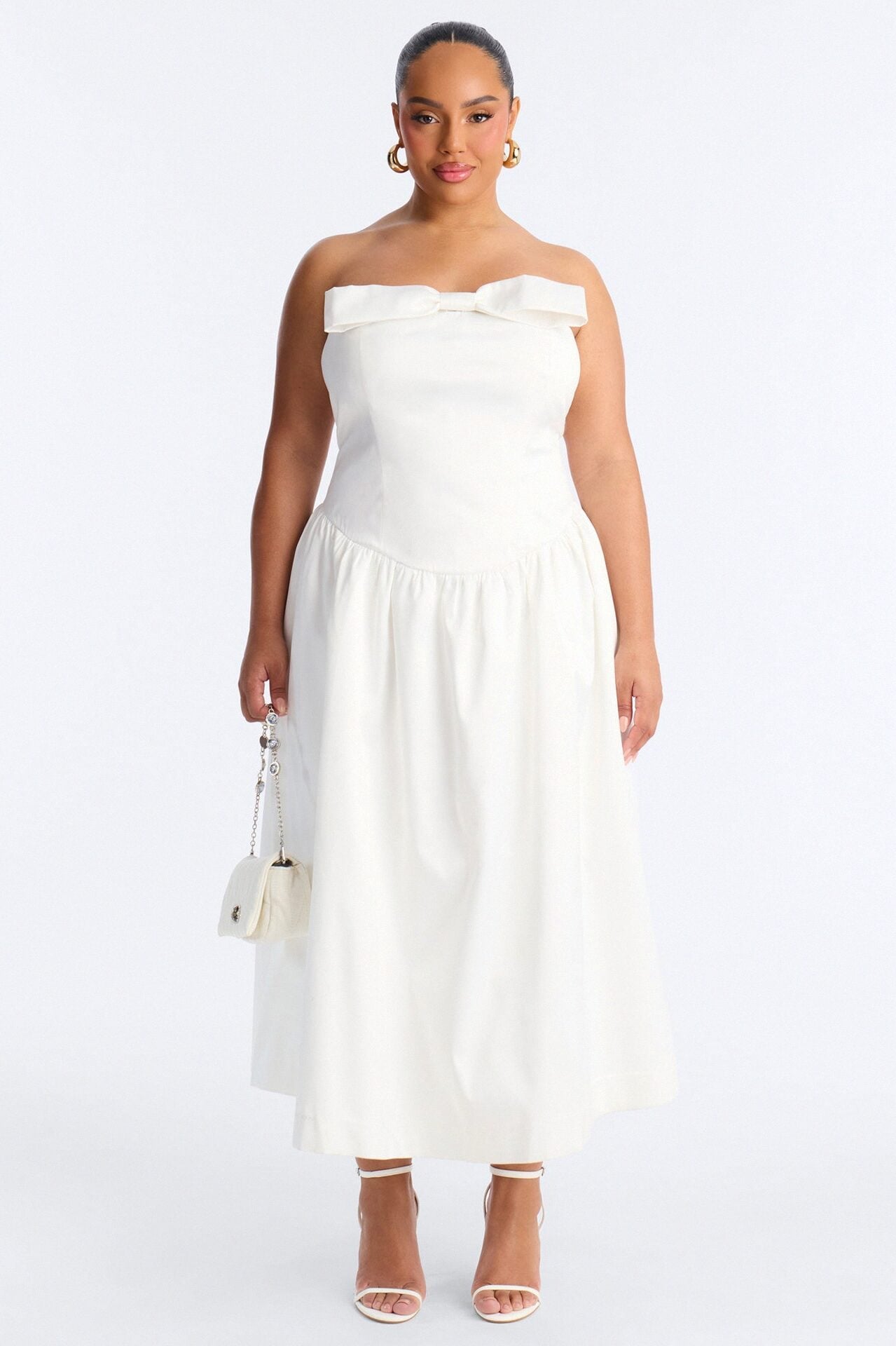 Darling Bow Satin Midi Dress - Off White image 5