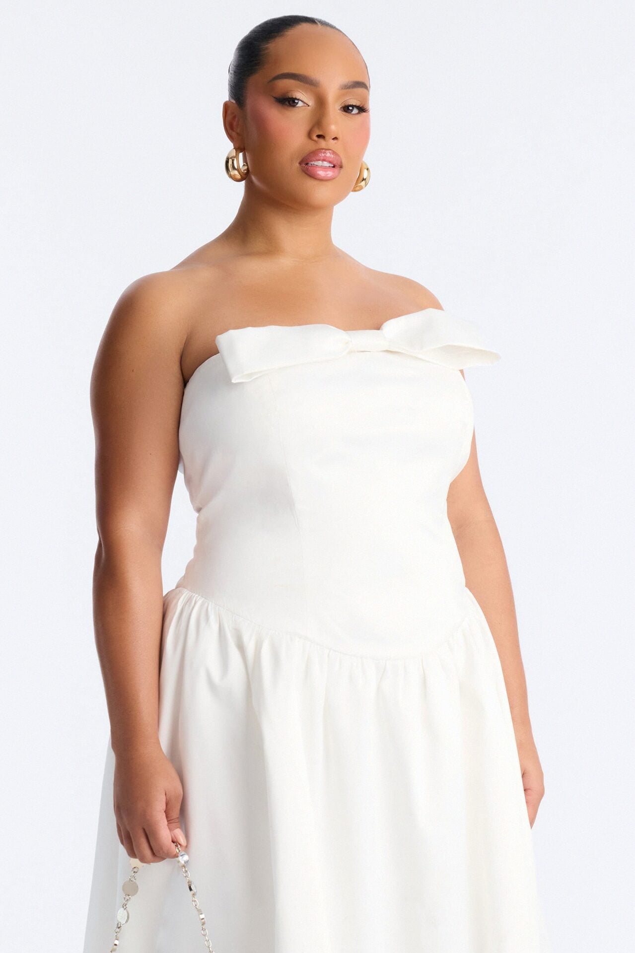 Darling Bow Satin Midi Dress - Off White image 6