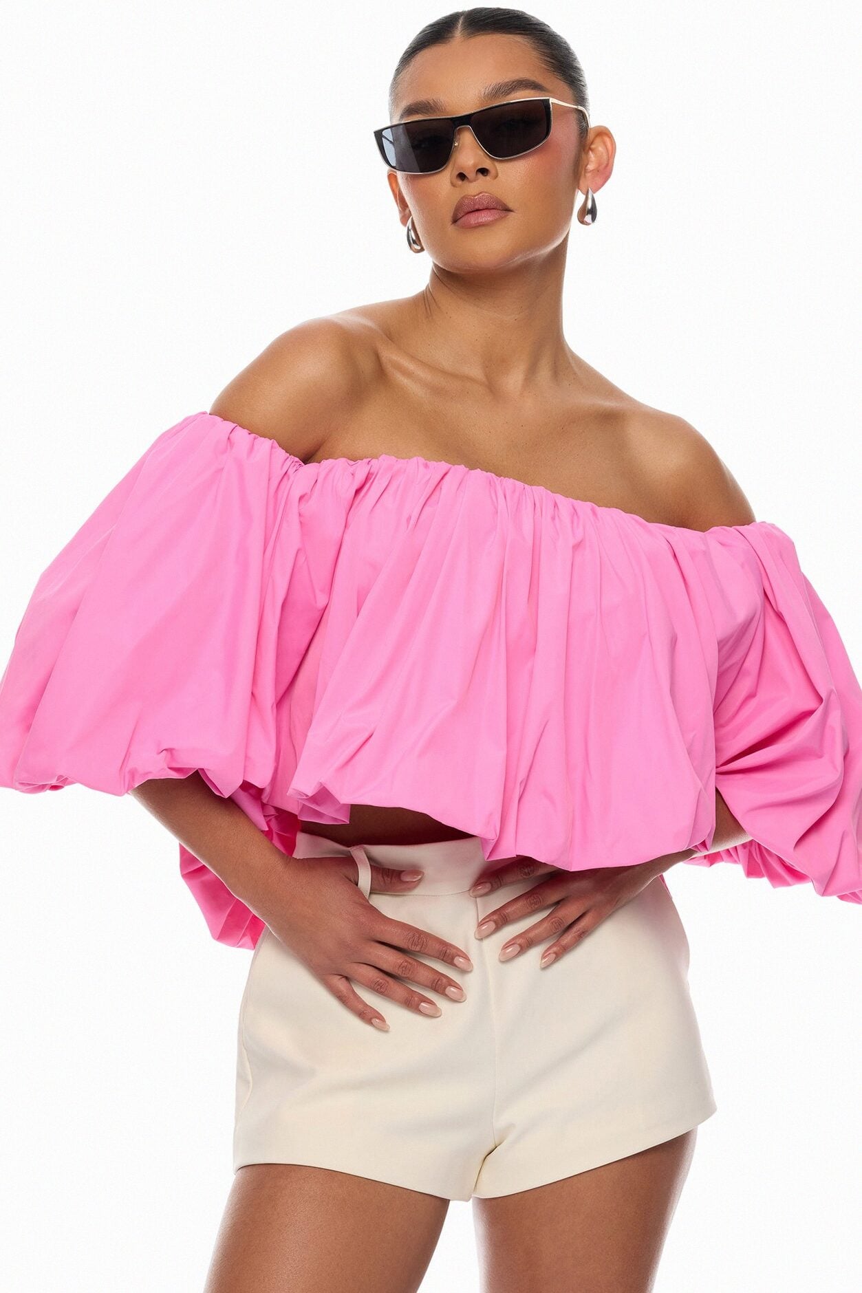 Olyvia Off Shoulder Taffeta Top - Pink image 2