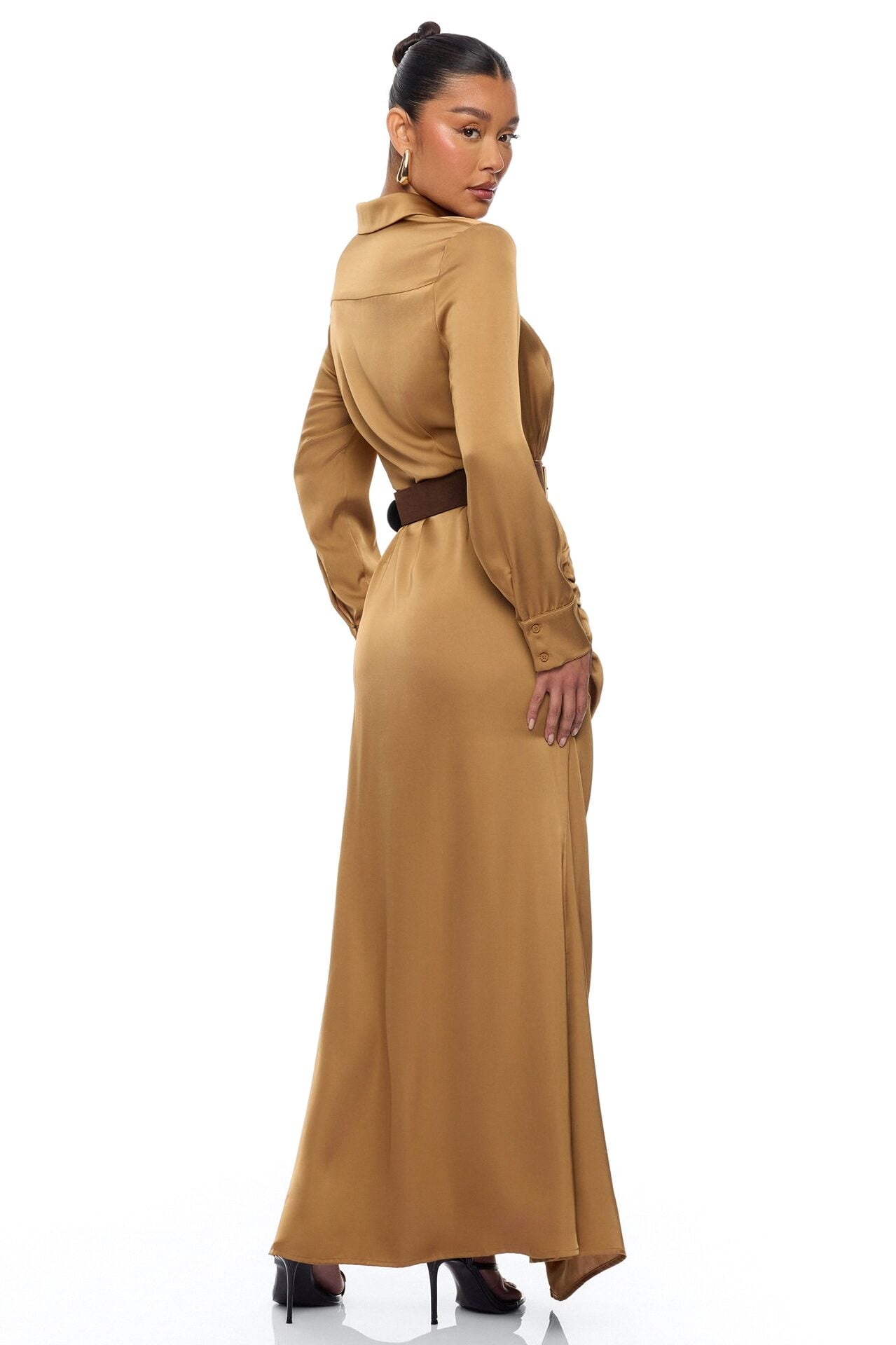 Dillion Belted Satin Maxi Dress - Bronze image 4