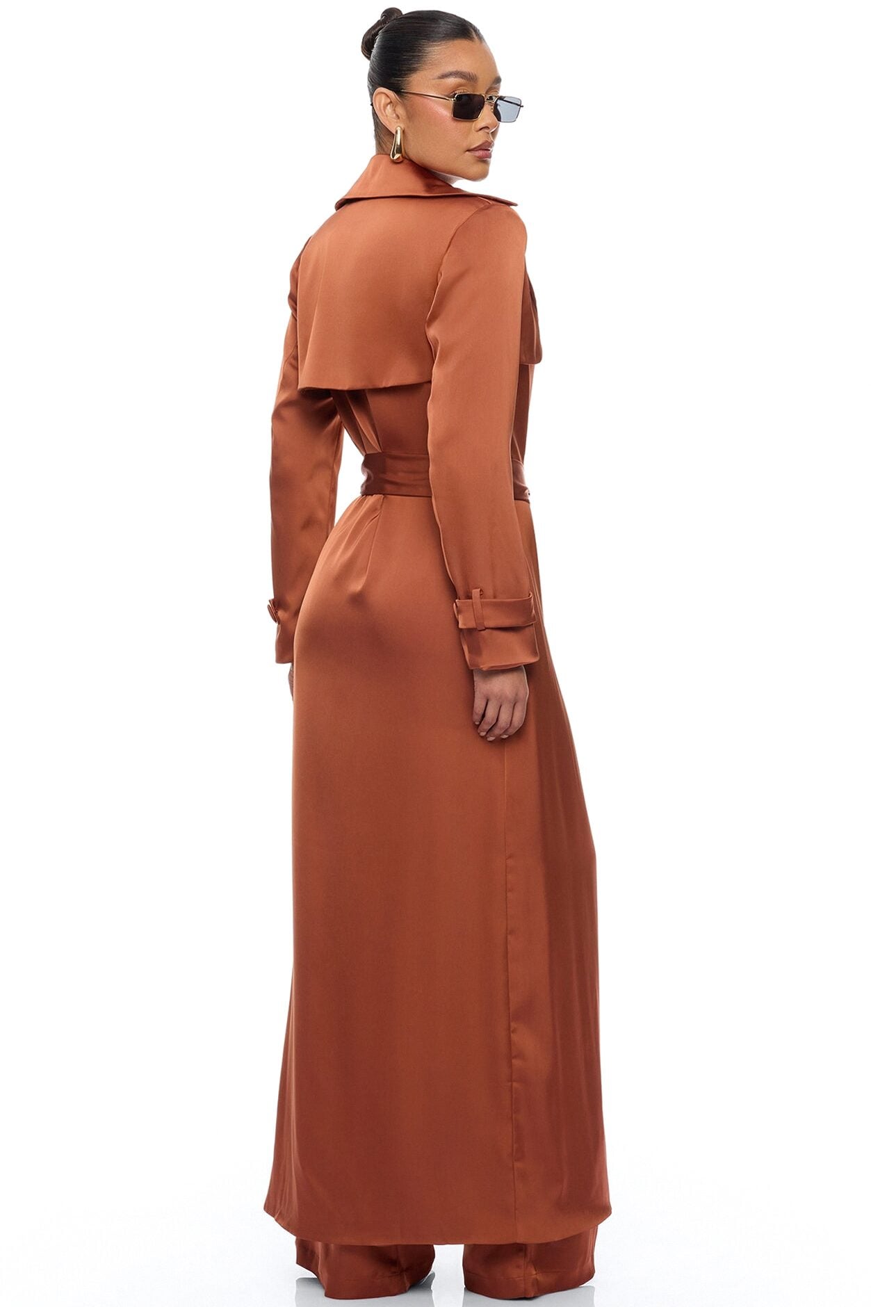Gabriella Satin Trench Coat And Pant Set - Bronze image 4