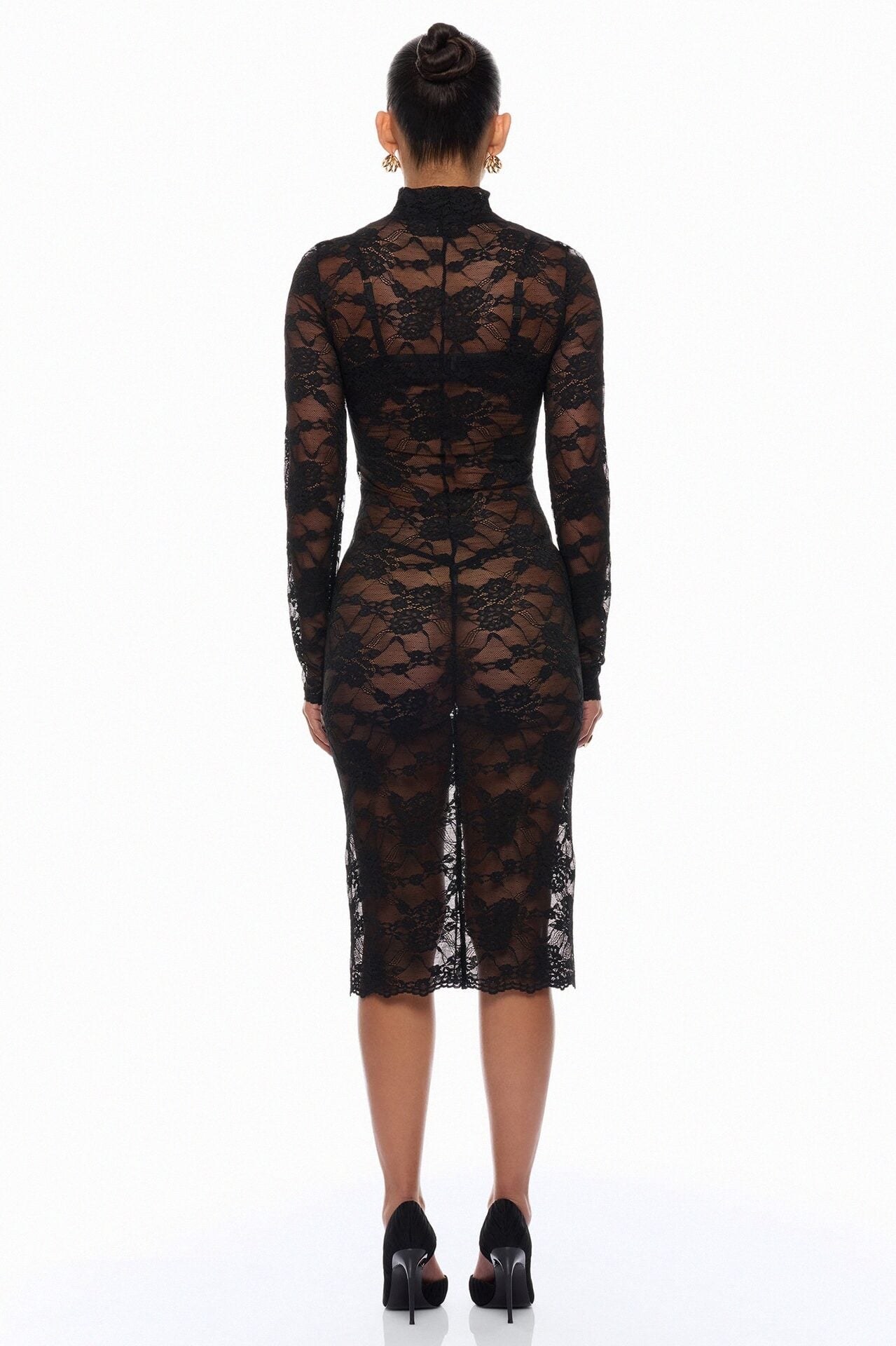 Gabriette Sheer Lace Midi Dress - Black image 4