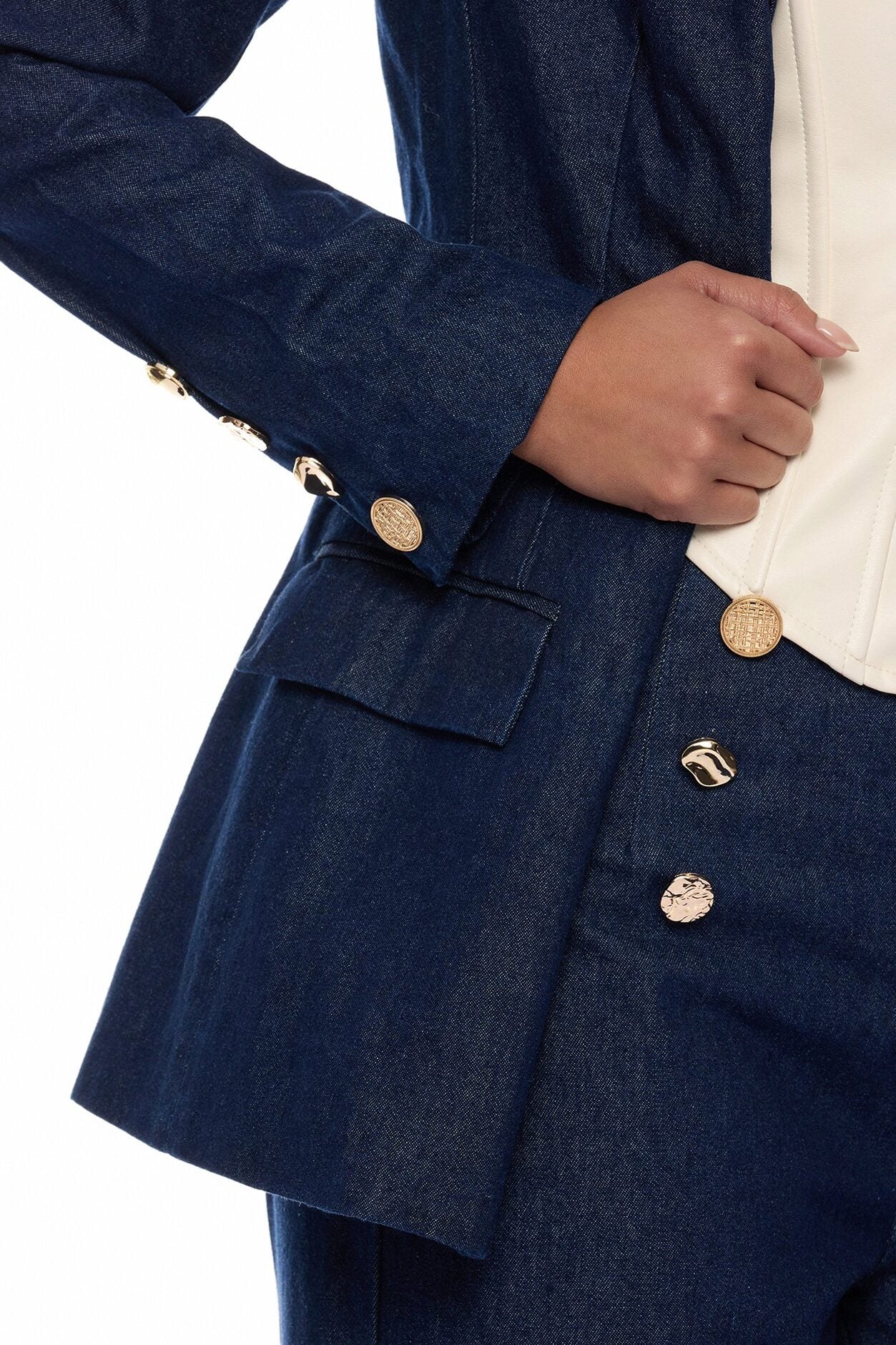 Odette Denim Blazer Wide Leg Pant Set - Dark Wash image 4