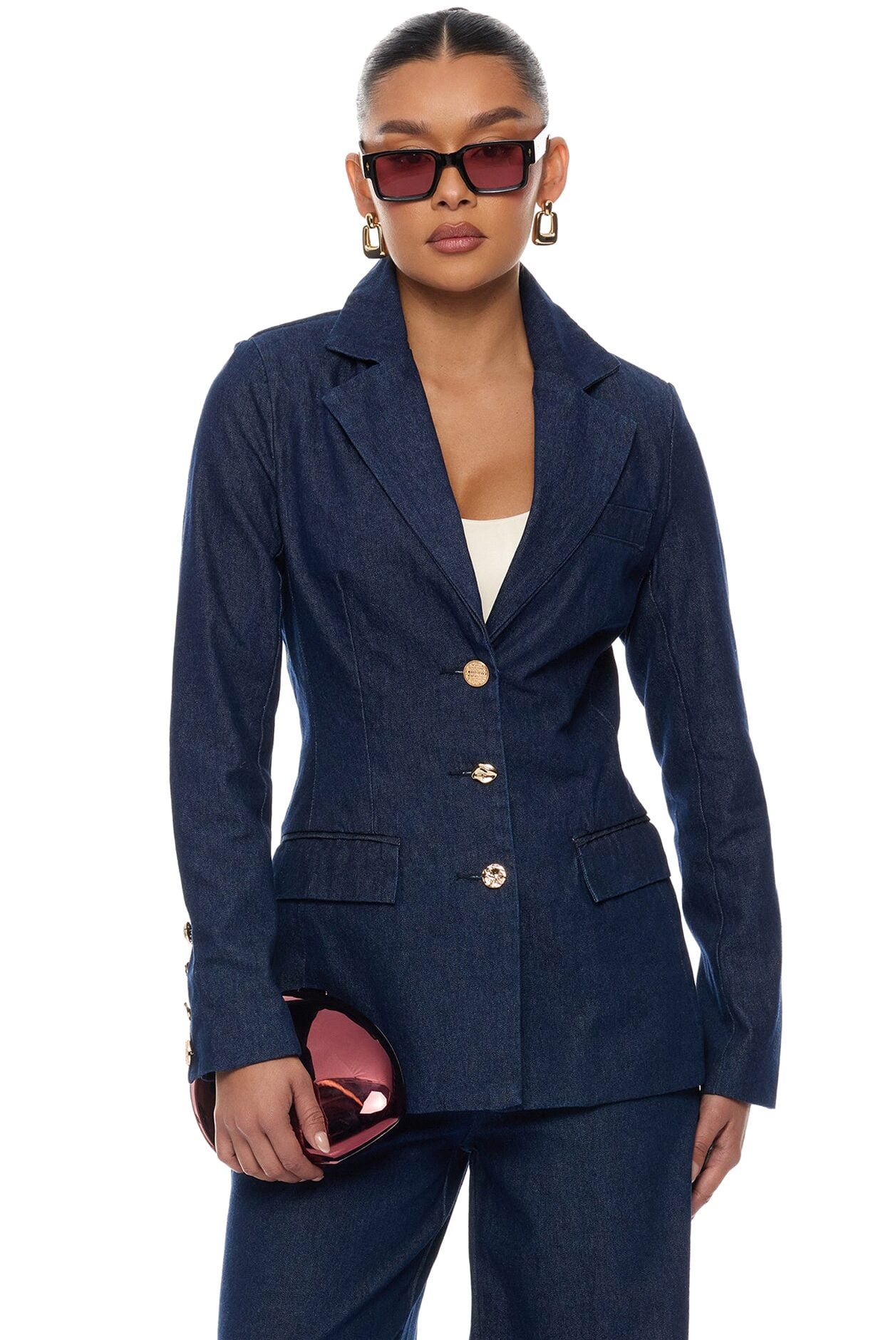 Odette Denim Blazer Wide Leg Pant Set - Dark Wash image 2
