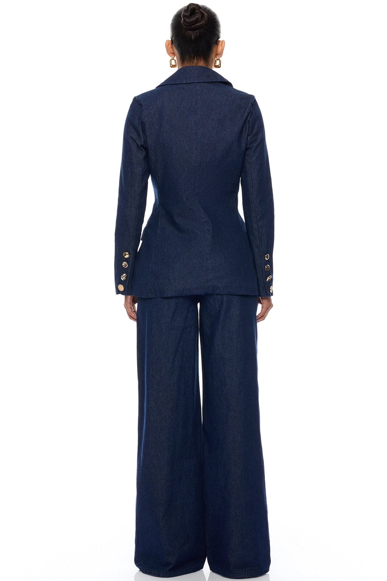 Odette Denim Blazer Wide Leg Pant Set - Dark Wash image 5