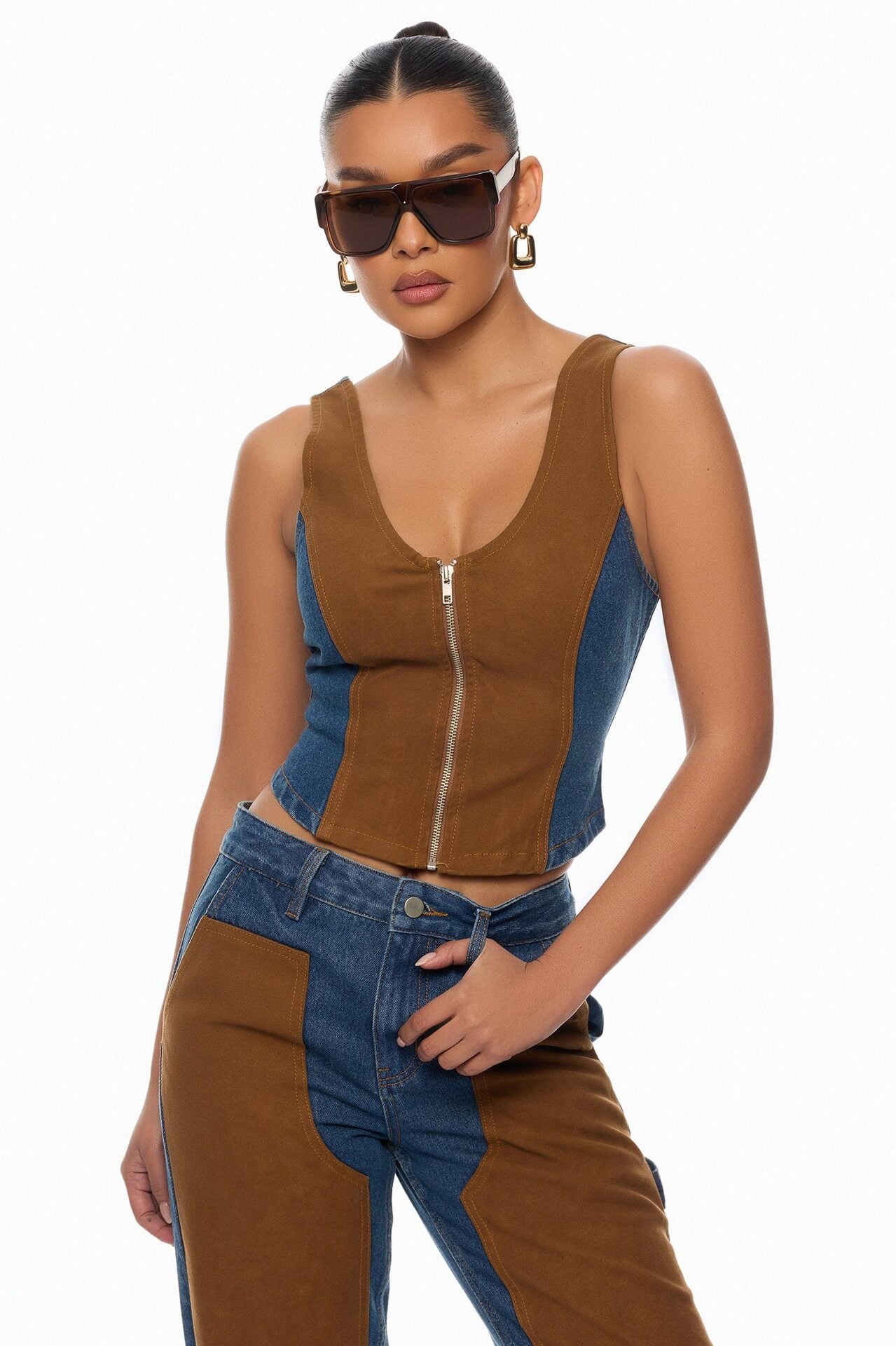 Sadie Patchwork Vest Pant Set - Denim image 2