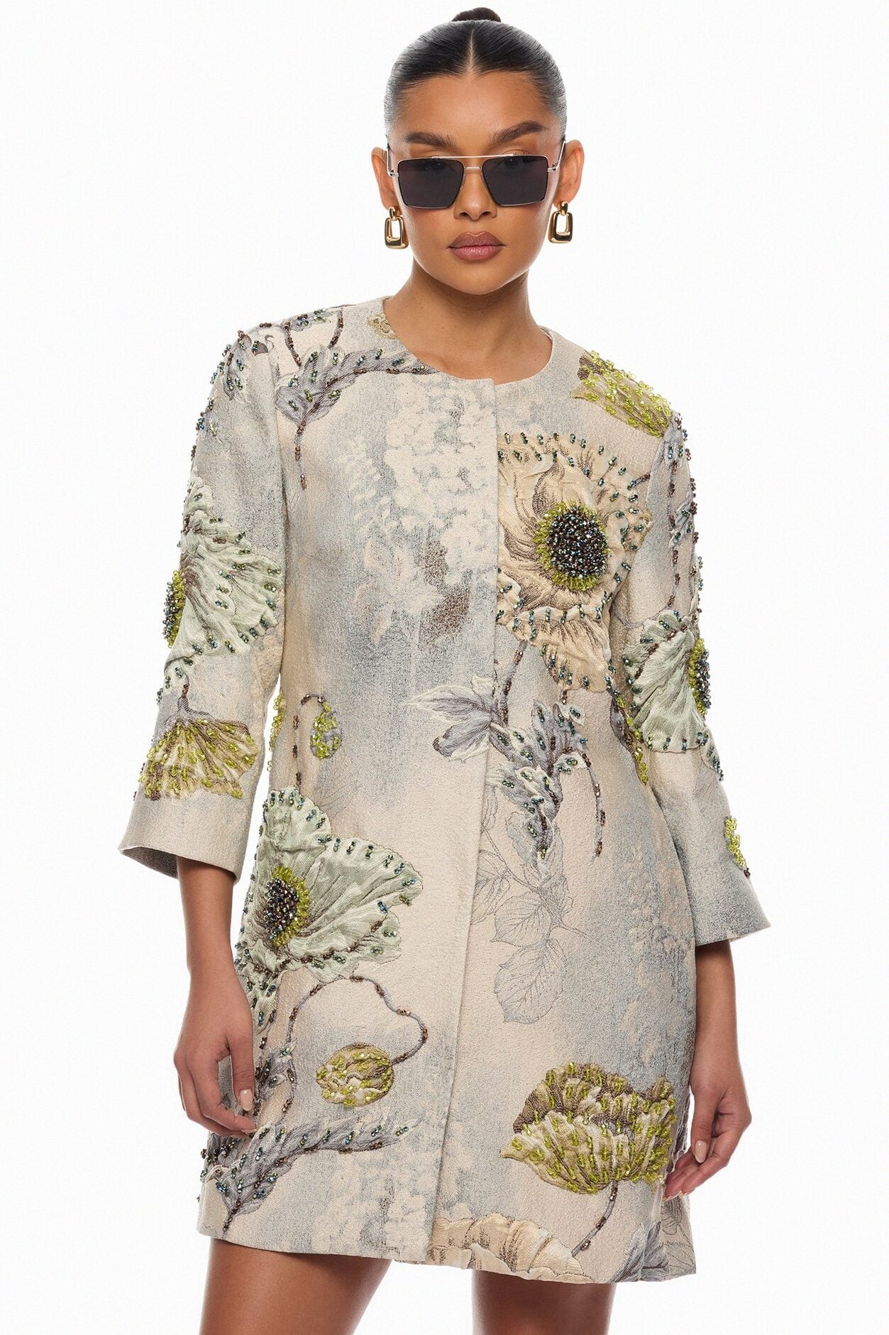 Riannon Crew Neck Embellished Jacquard Jacket - Grey image 2