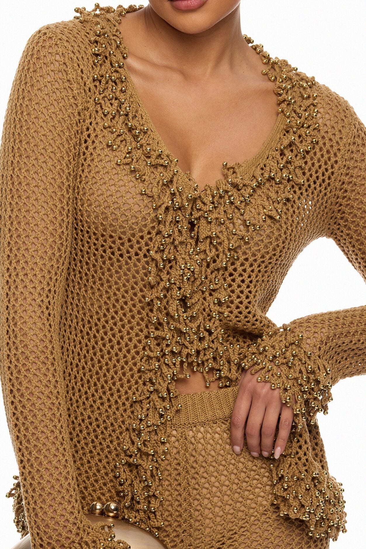 Siesta Crochet Cardigan Pant Set - Brown image 2