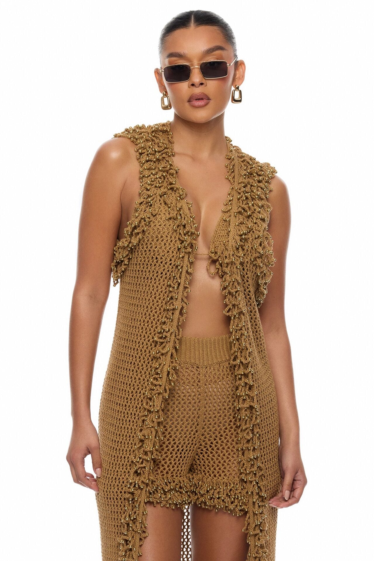 Siesta Fringe Crochet 4 Piece Sunsuit Set - Brown image 4