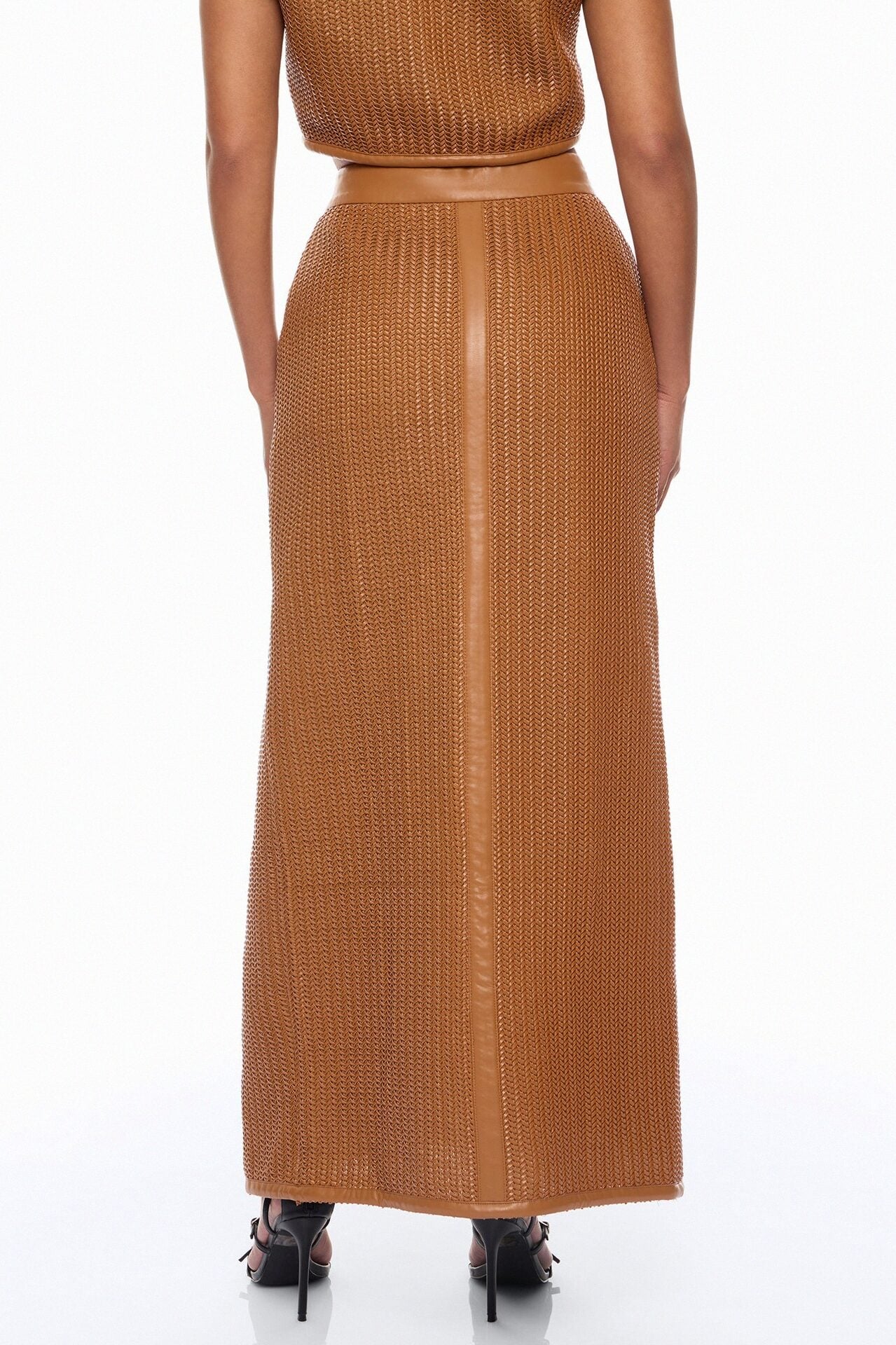 Hailey Faux Leather Belted Maxi Skirt - Cognac image 4