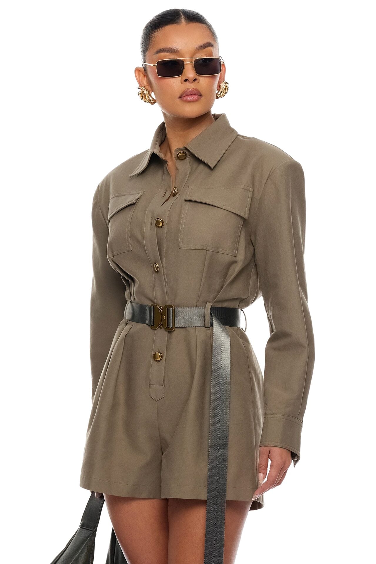 Morgan Cargo Belted Romper - Olive image 2