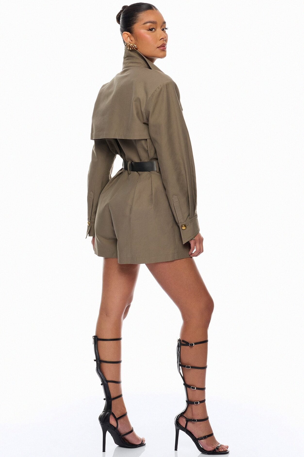 Morgan Cargo Belted Romper - Olive image 4