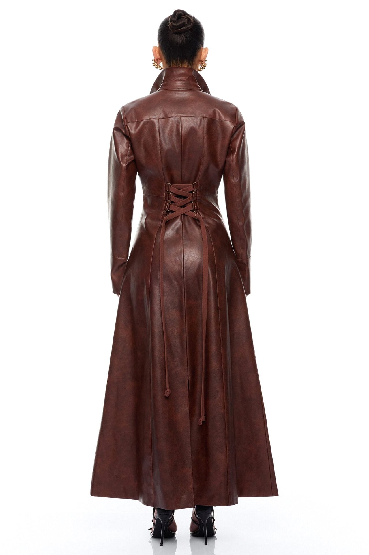 Chic Moment Lace Up Faux Leather Coat - Brown image 4