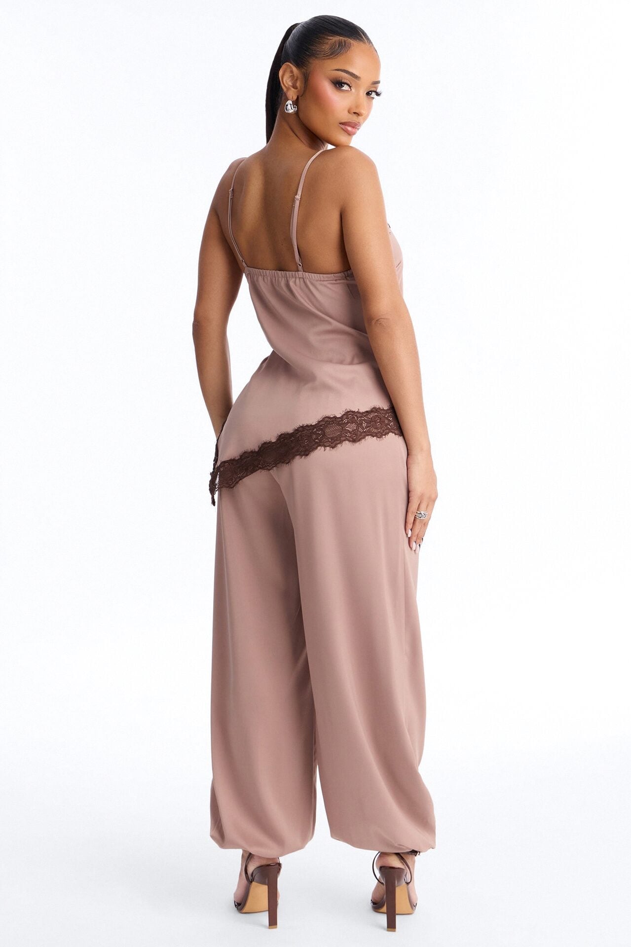 Chic Muse Satin Jogger Set - Mocha image 3