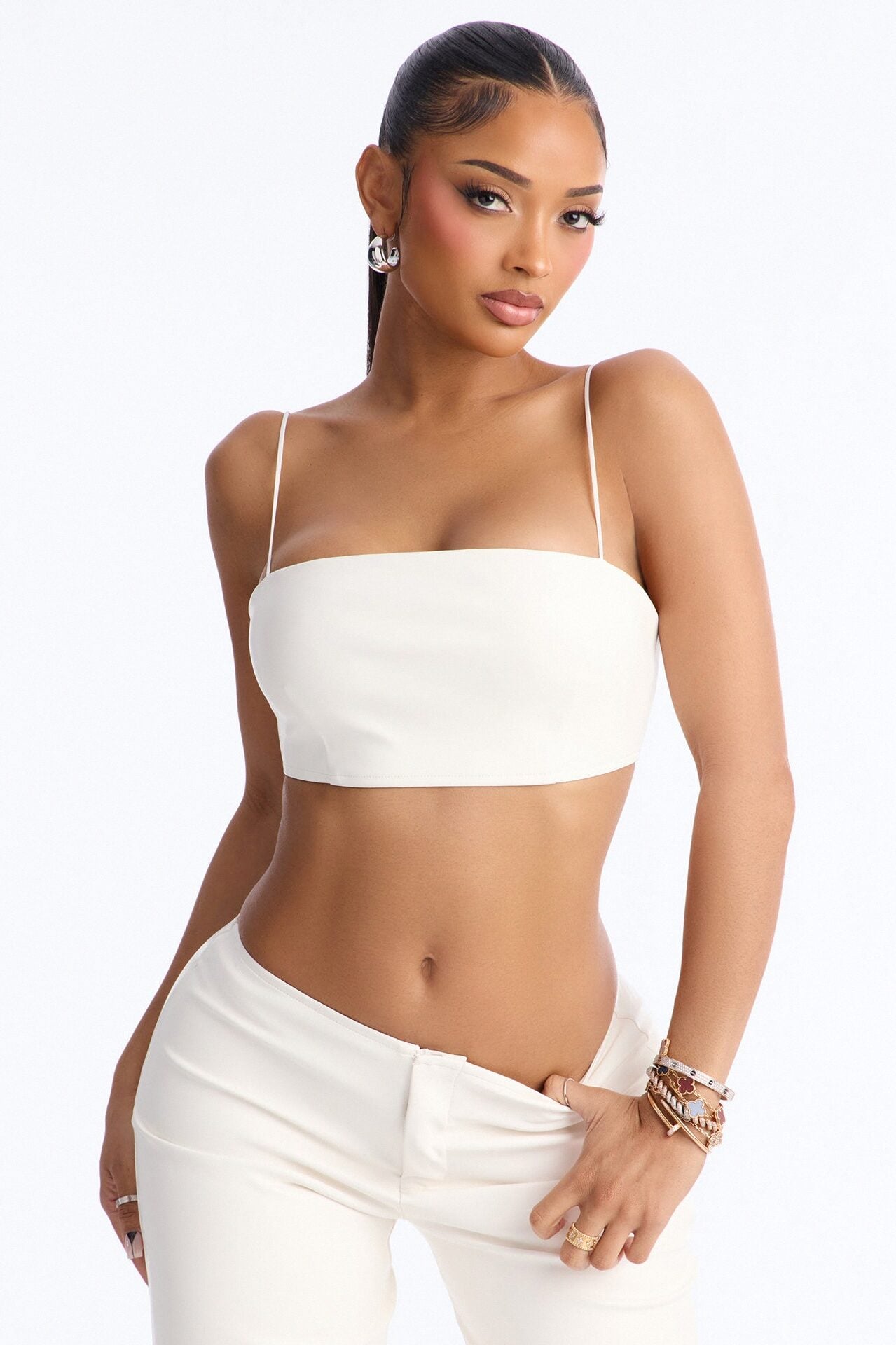 Baddie Behavior Faux Leather Pant Set - White image 2
