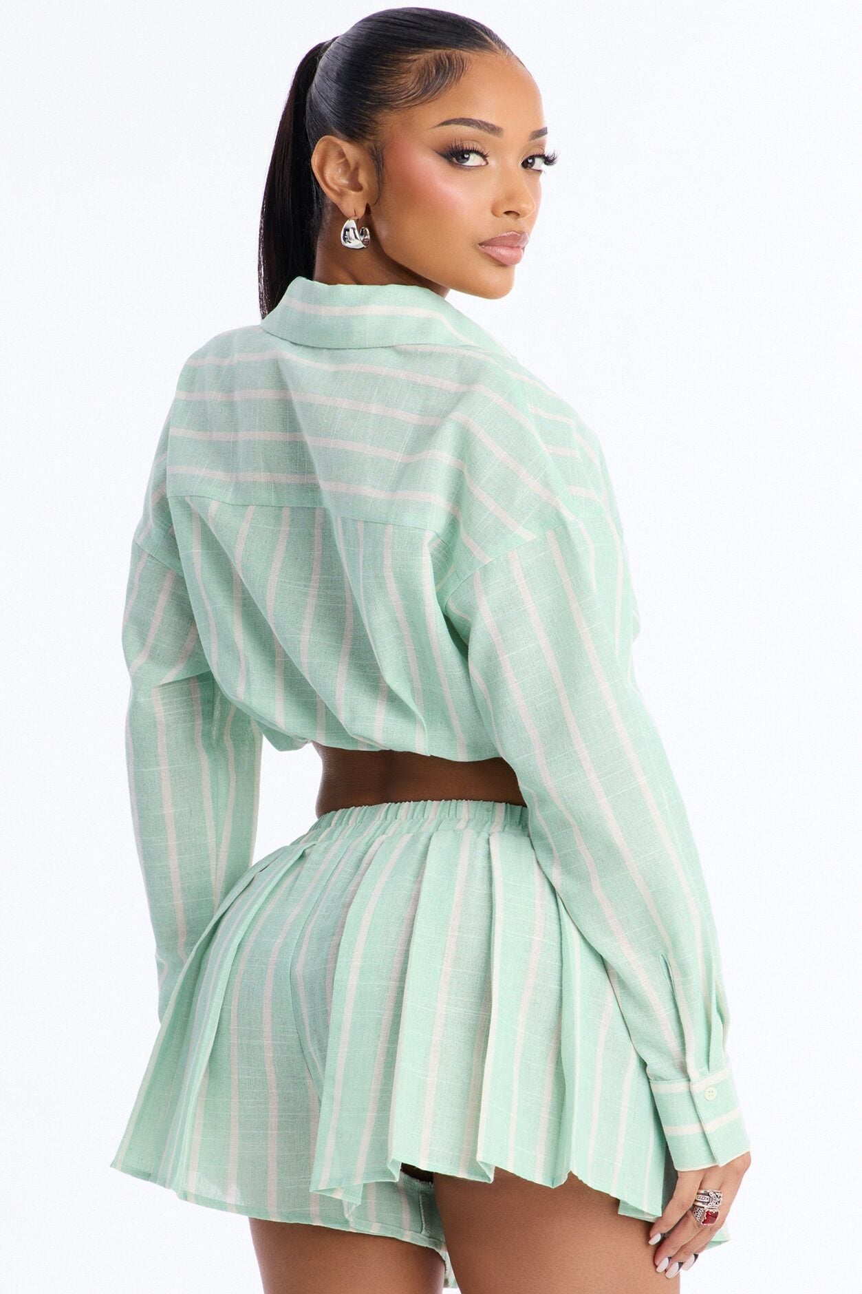 Morelia Linen Stripe Short Set - Mint image 3