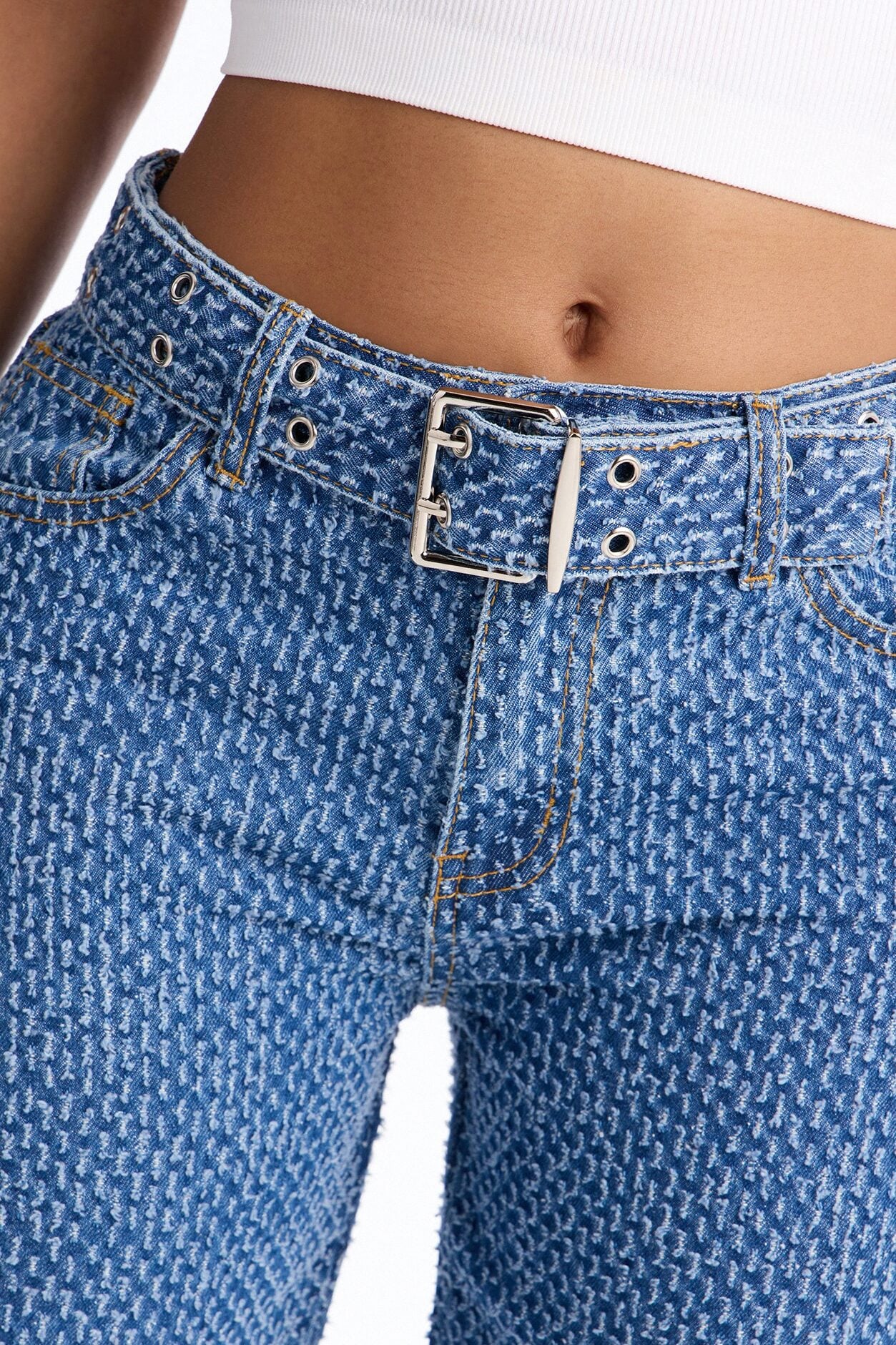 Shake It Up Belted Jacquard Straight Leg Jeans - Medium Wash image 3