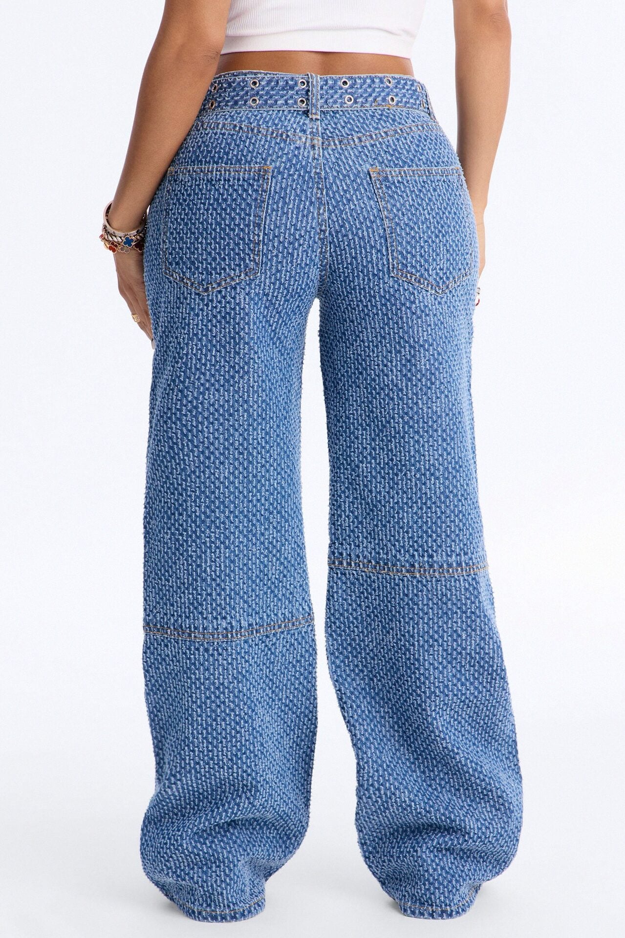 Shake It Up Belted Jacquard Straight Leg Jeans - Medium Wash image 4