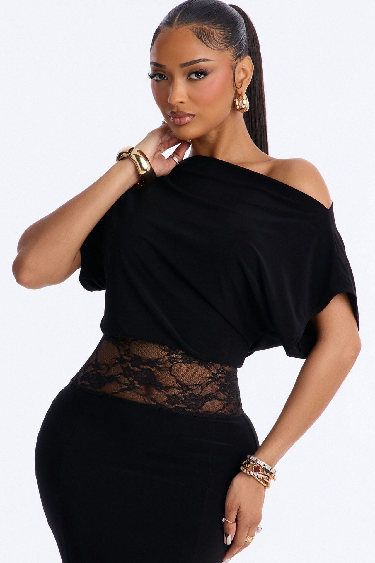 Raquel Lace Cut Out Maxi Dress - Black image 2