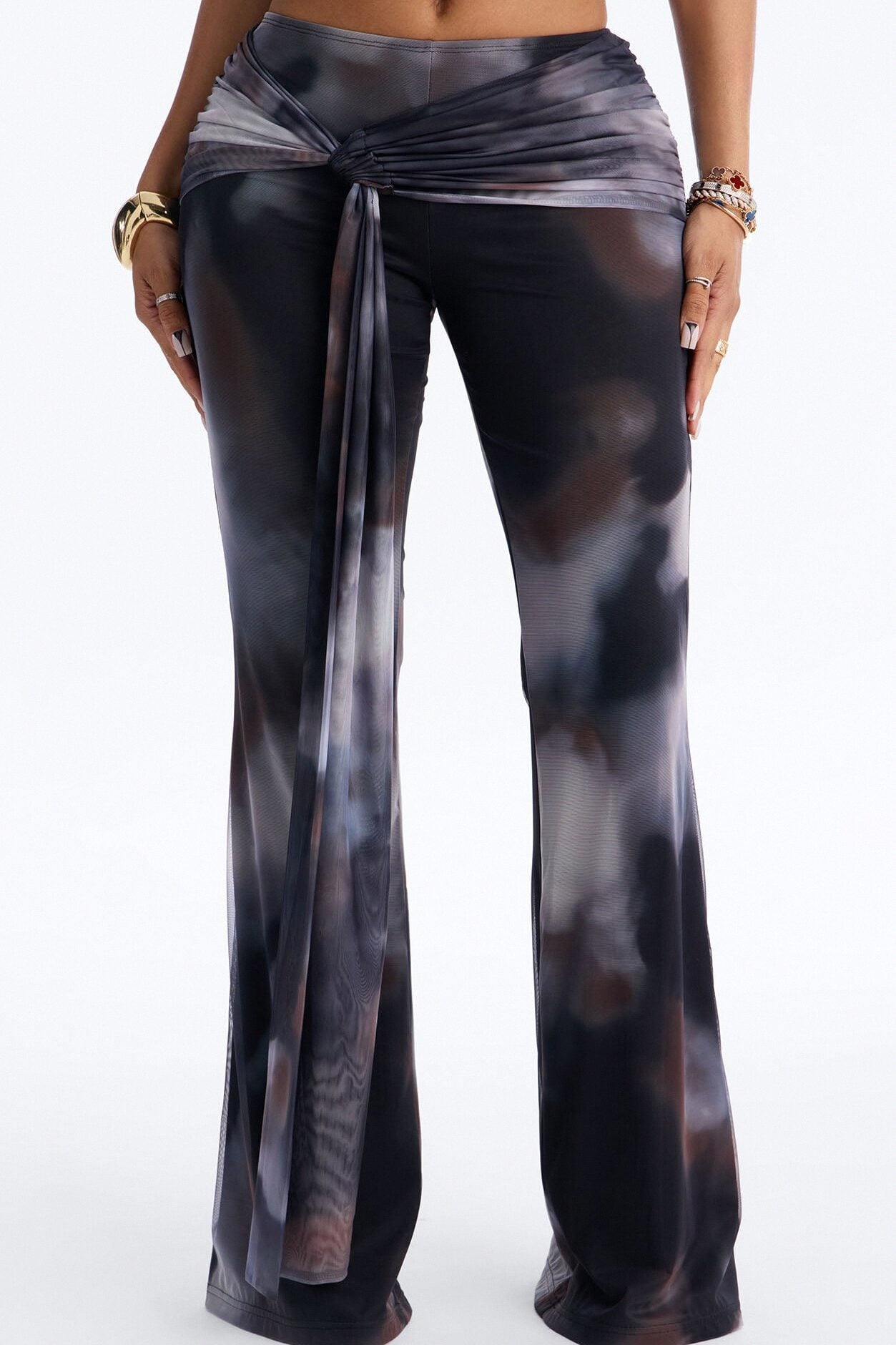 Keisha Wrap Waist Mesh Flare Pant - Grey/combo image 2