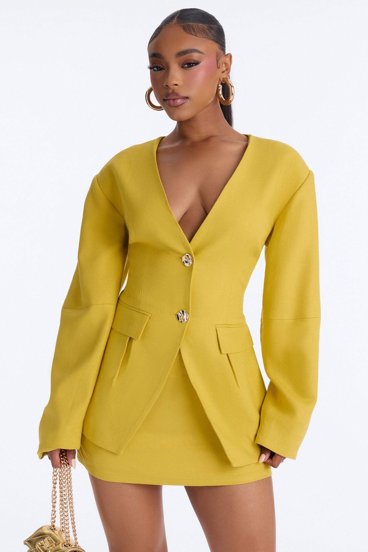 No More Questions Twill Blazer Skort Set - Yellow image 2