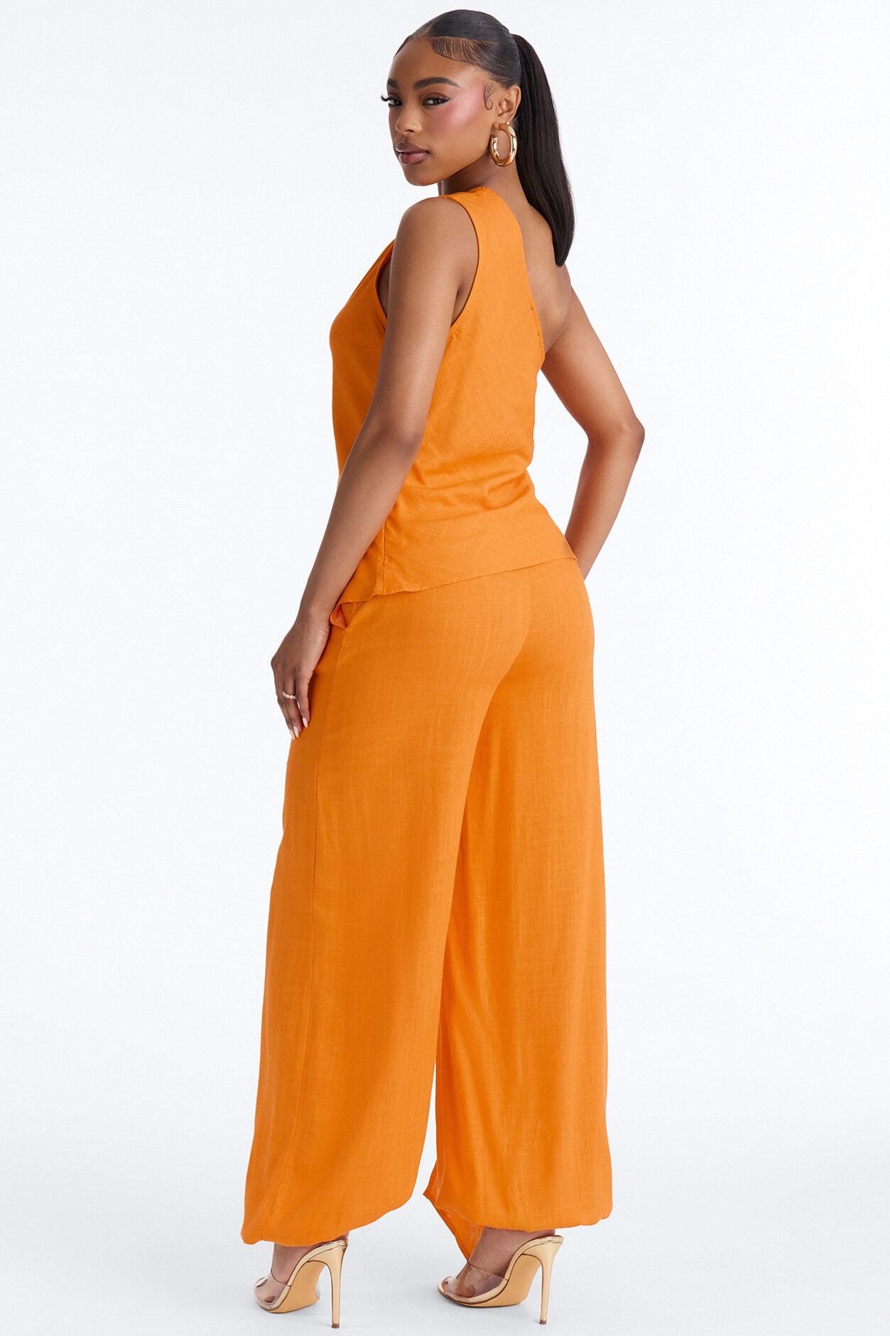 Zya One Shoulder Linen Balloon Pant Set - Orange image 4