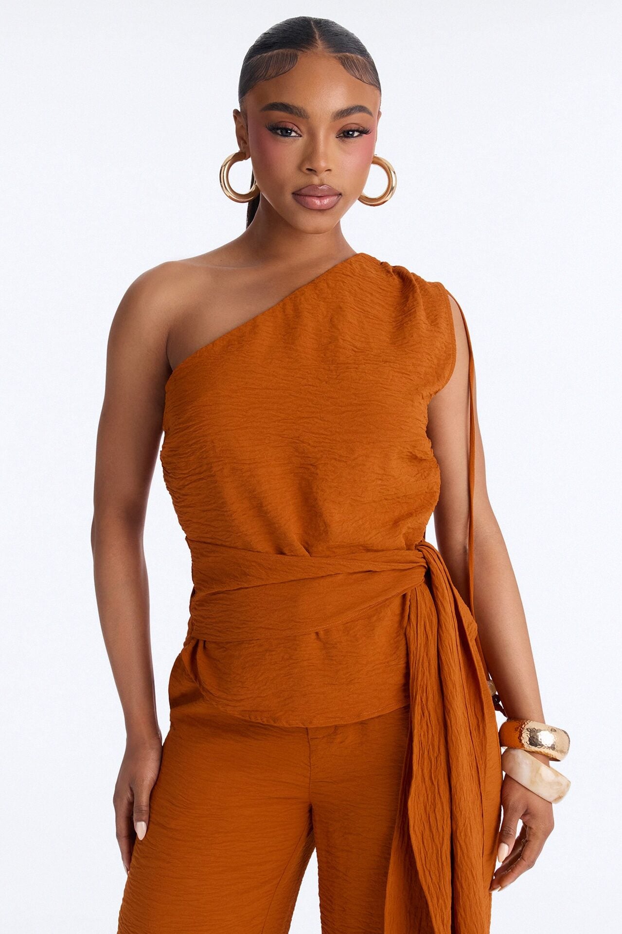 Willow One Shoulder Balloon Pant Set - Rust image 2