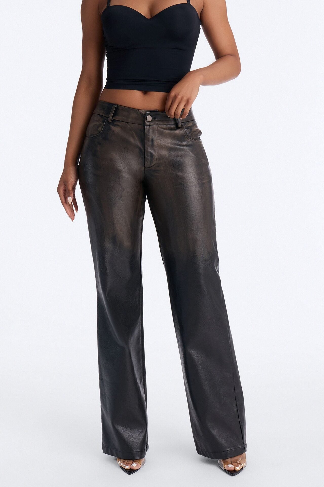 Clock it Faux Leather Straight Leg Pant - Brown image 2