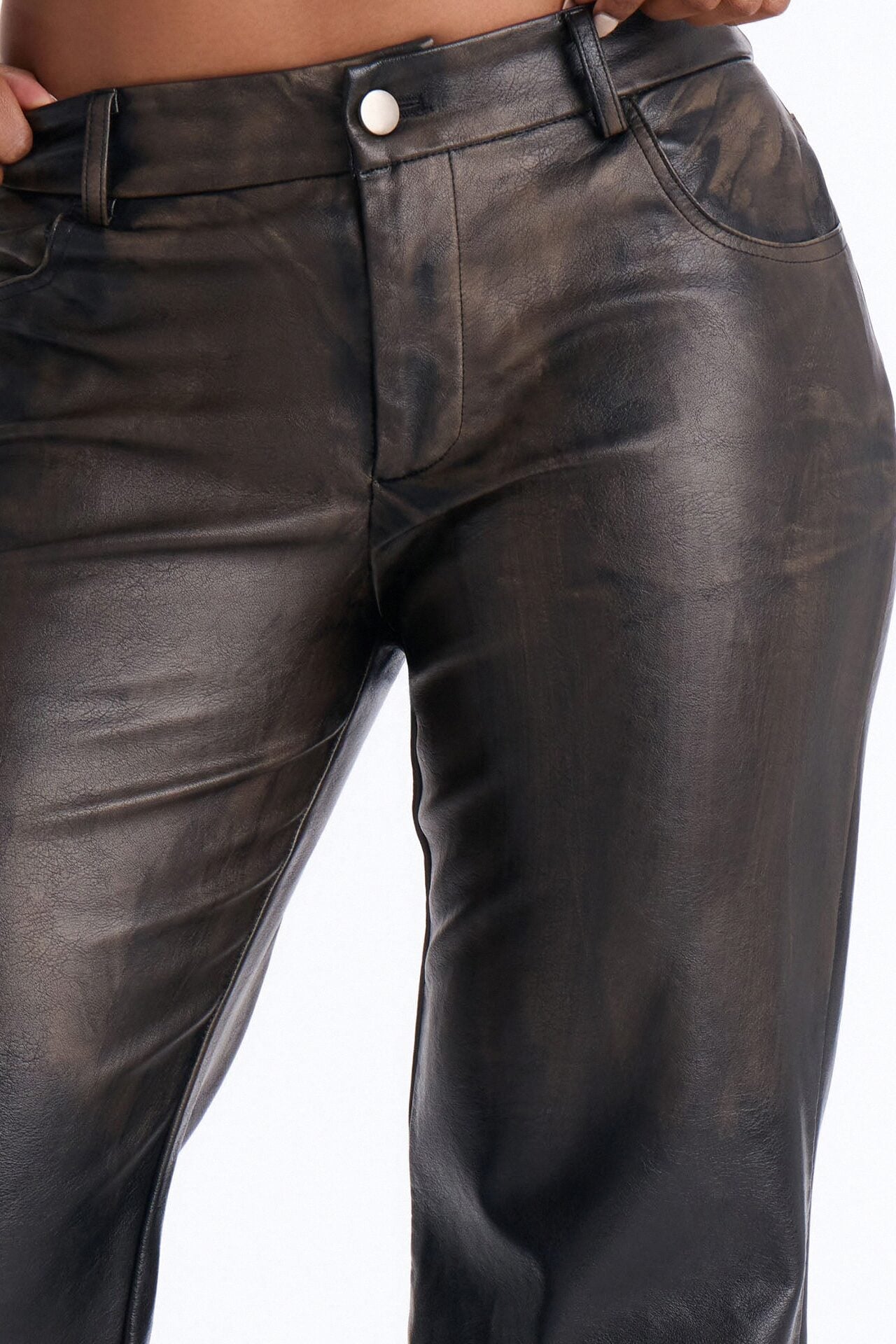 Clock it Faux Leather Straight Leg Pant - Brown image 3