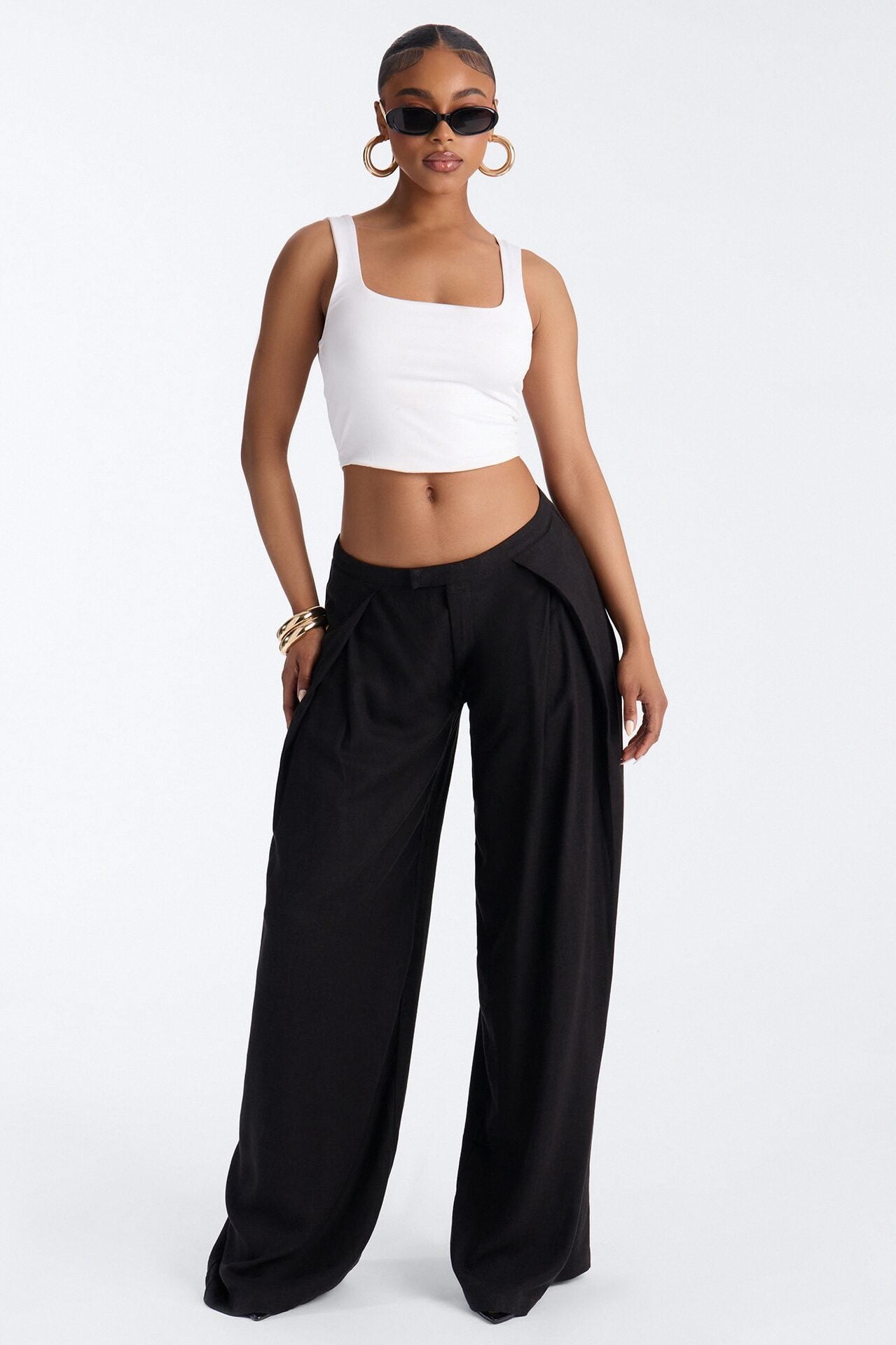 Gracie Low Rise Pleated Linen Wide Leg Trouser 33″ - Black image 2