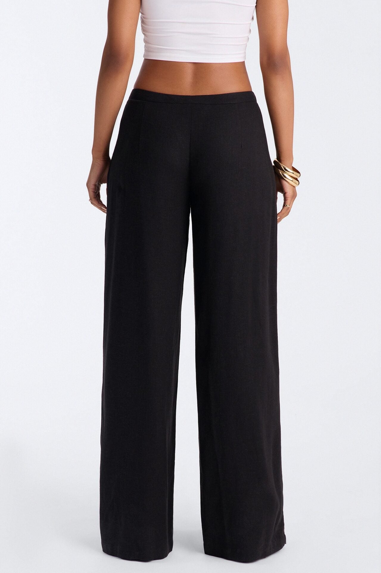 Gracie Low Rise Pleated Linen Wide Leg Trouser 33″ - Black image 4