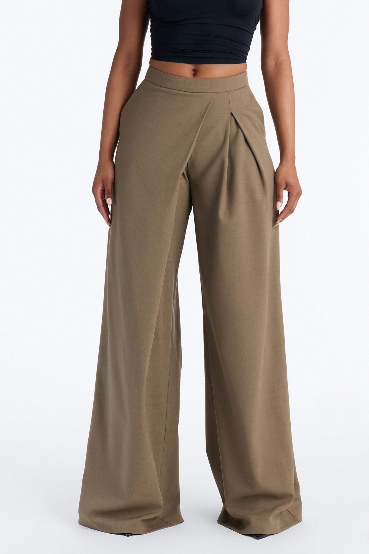 Tall Tiana Pleated Wrap Waist Wide Leg Trouser - Caffe image 2