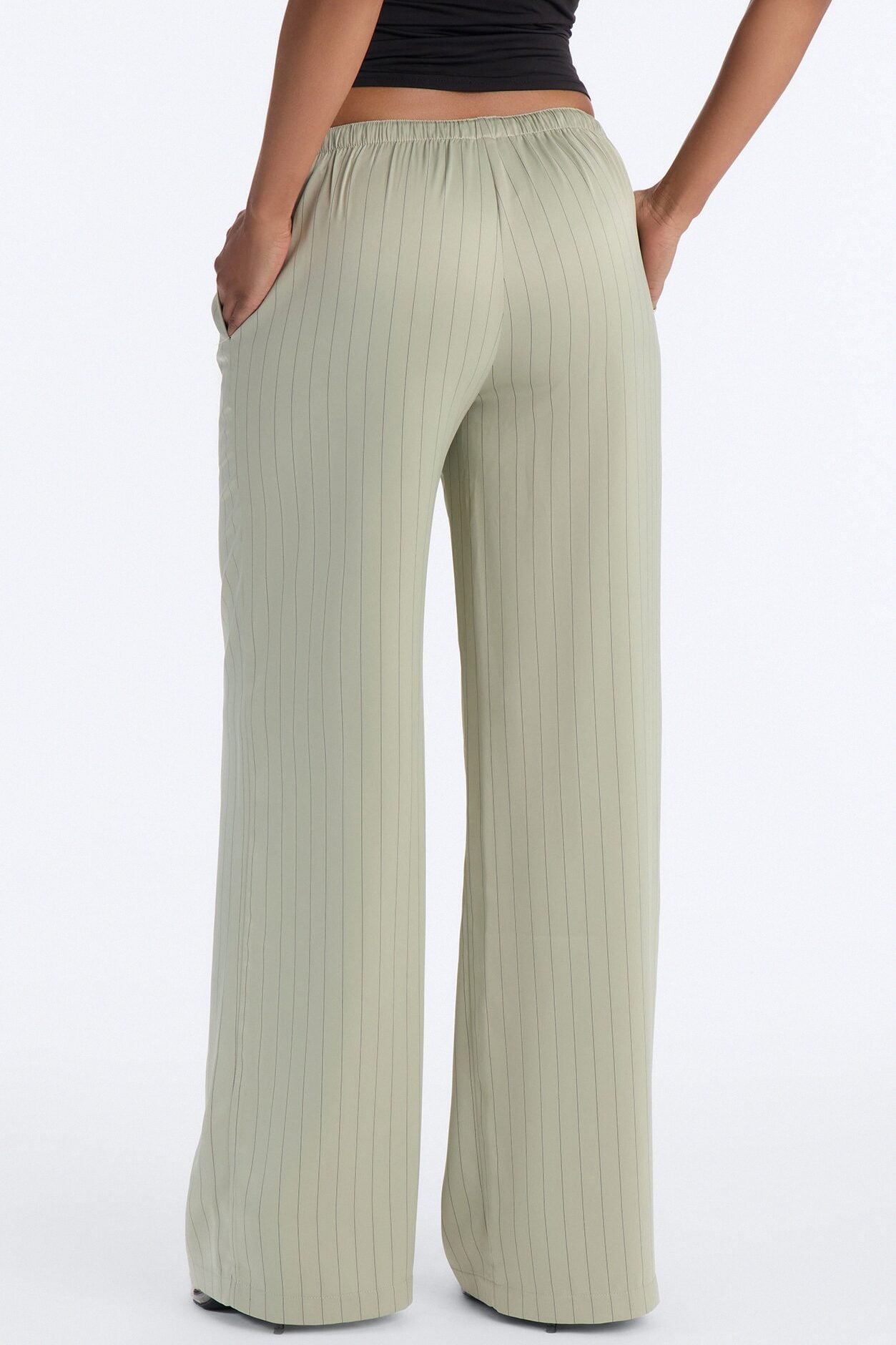 Lulu Pinstripe Satin Wide Leg Pant 32″ - Olive image 4