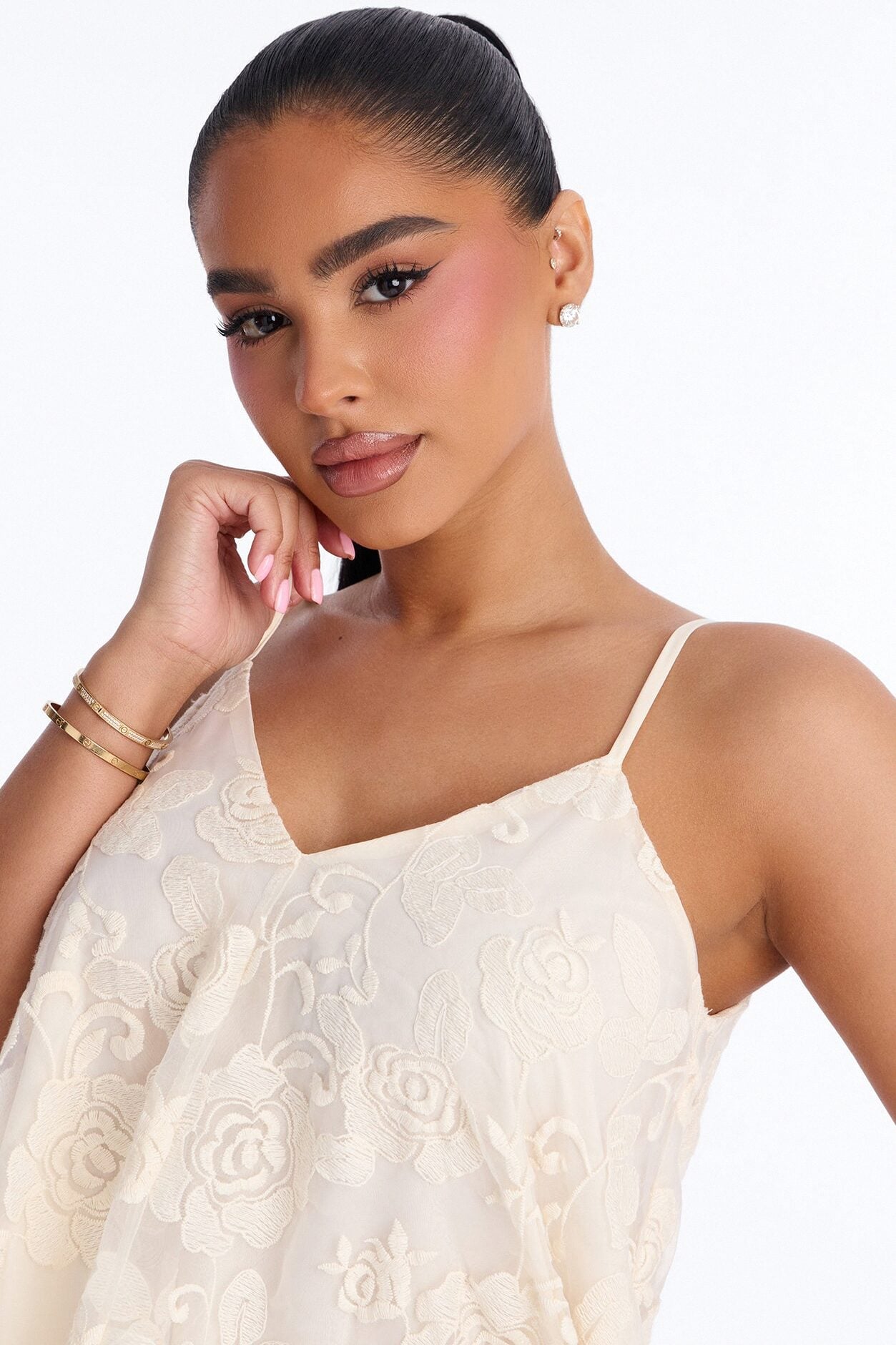 Call Me Baby Spaghetti Strap Lace Mini Dress - Cream image 3