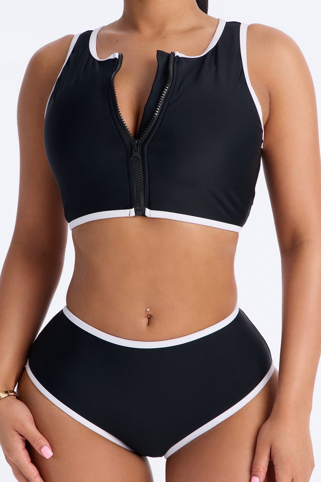 Waves Runner Colorblock Tank High Waist 2 Piece Bikini Bottom - Black/White image 2