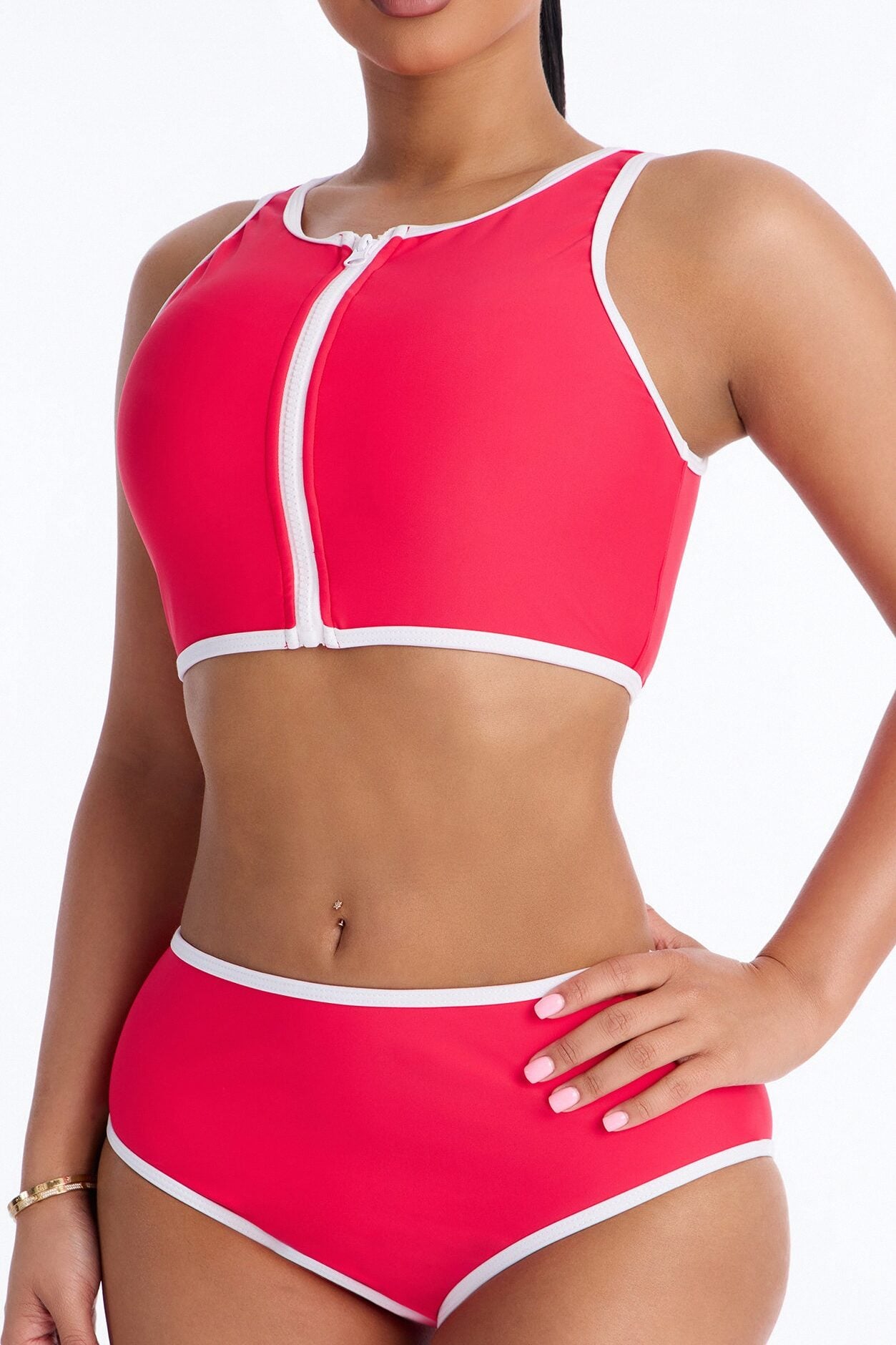 Waves Runner Colorblock Tank High Waist 2 Piece Bikini Bottom - Red/combo image 2