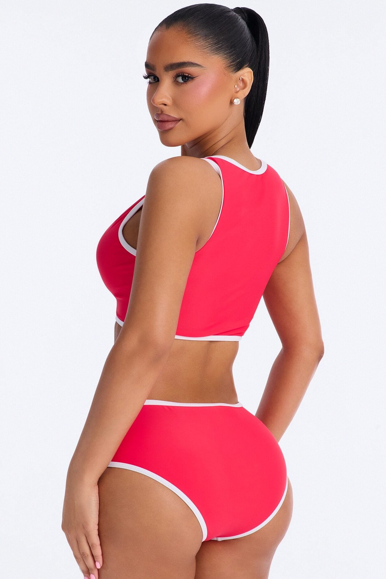 Waves Runner Colorblock Tank High Waist 2 Piece Bikini Bottom - Red/combo image 3