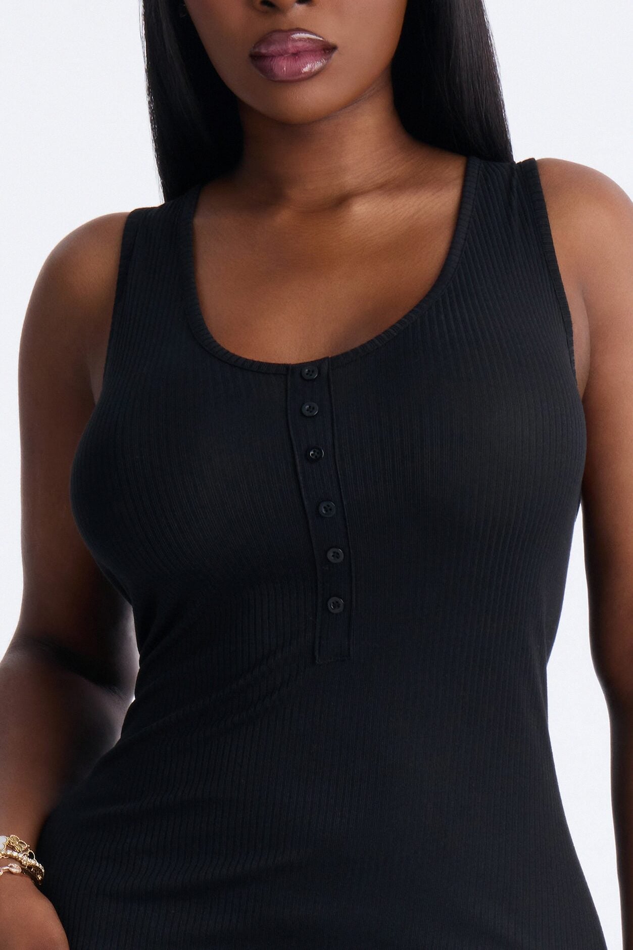 Morning Routine Ribbed Henley Maxi PJ Sleep Dress - Black image 6