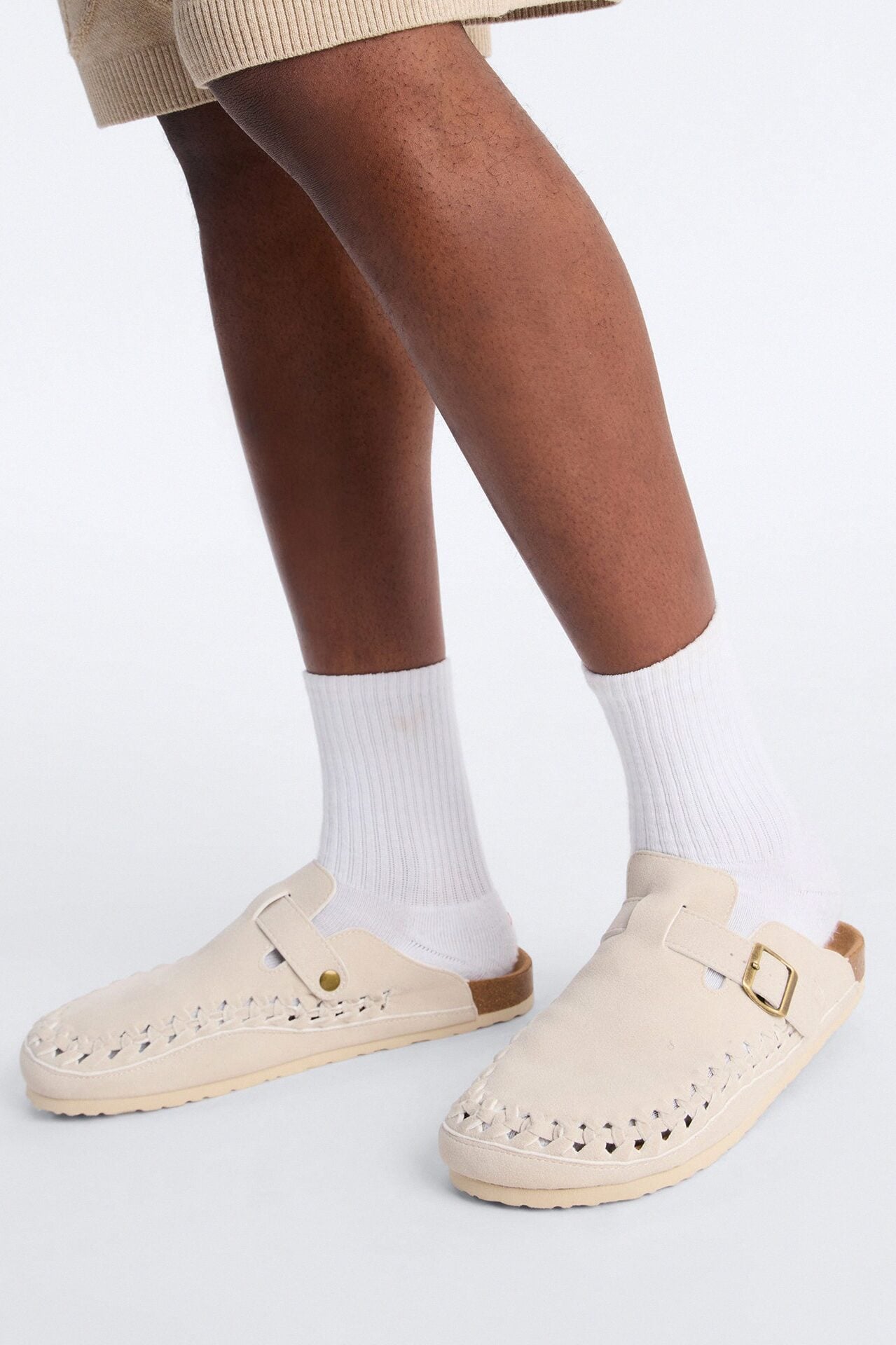Woven Faux Suede Slip On Mule - White image 3