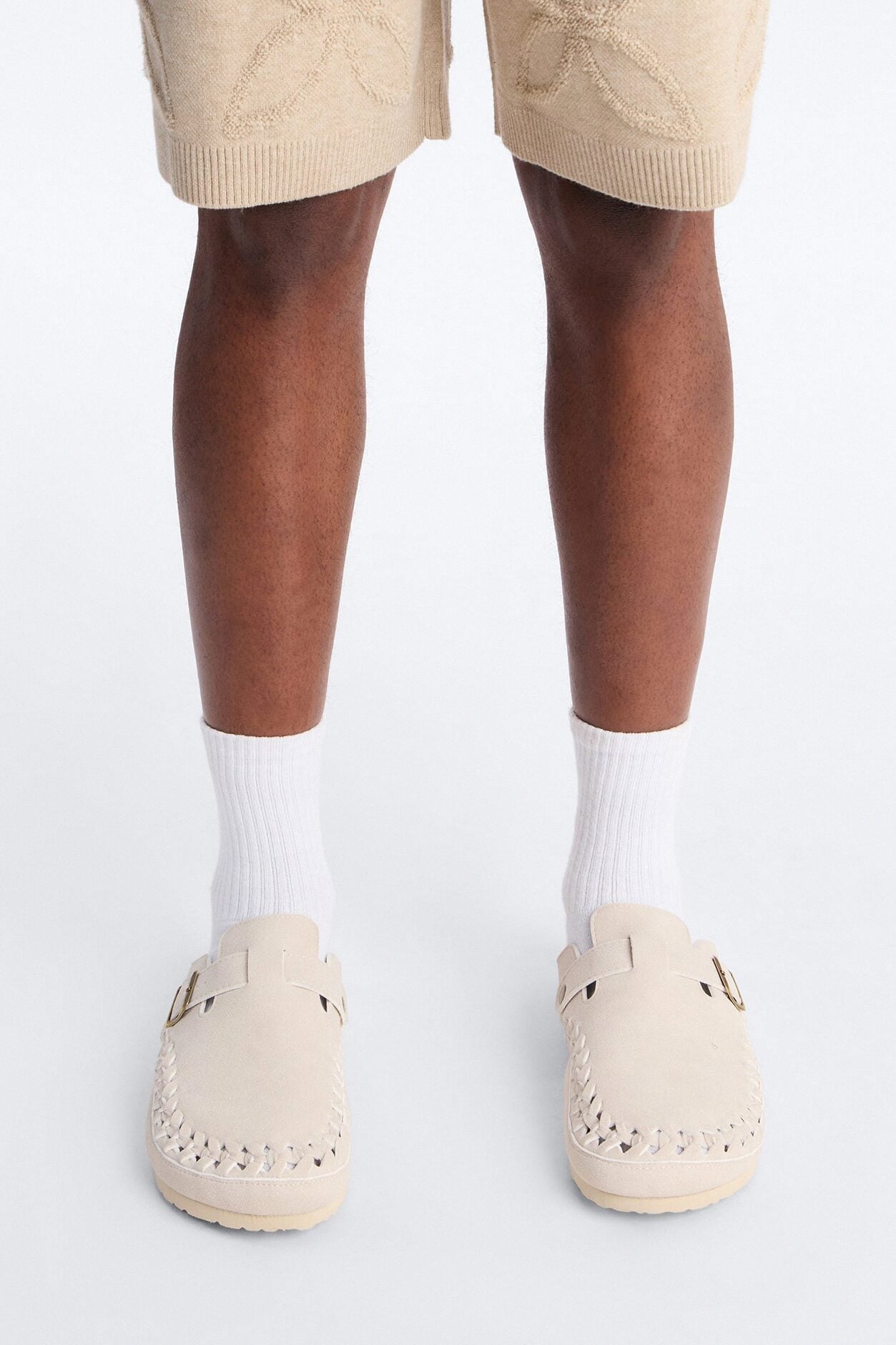 Woven Faux Suede Slip On Mule - White image 4