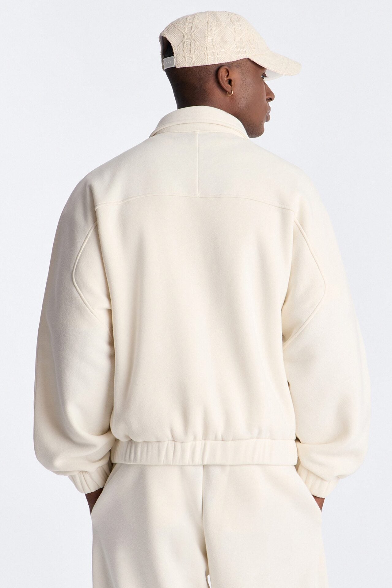 Embroidery Fleur Oversized Cropped Fleece Jacket - Cream image 7