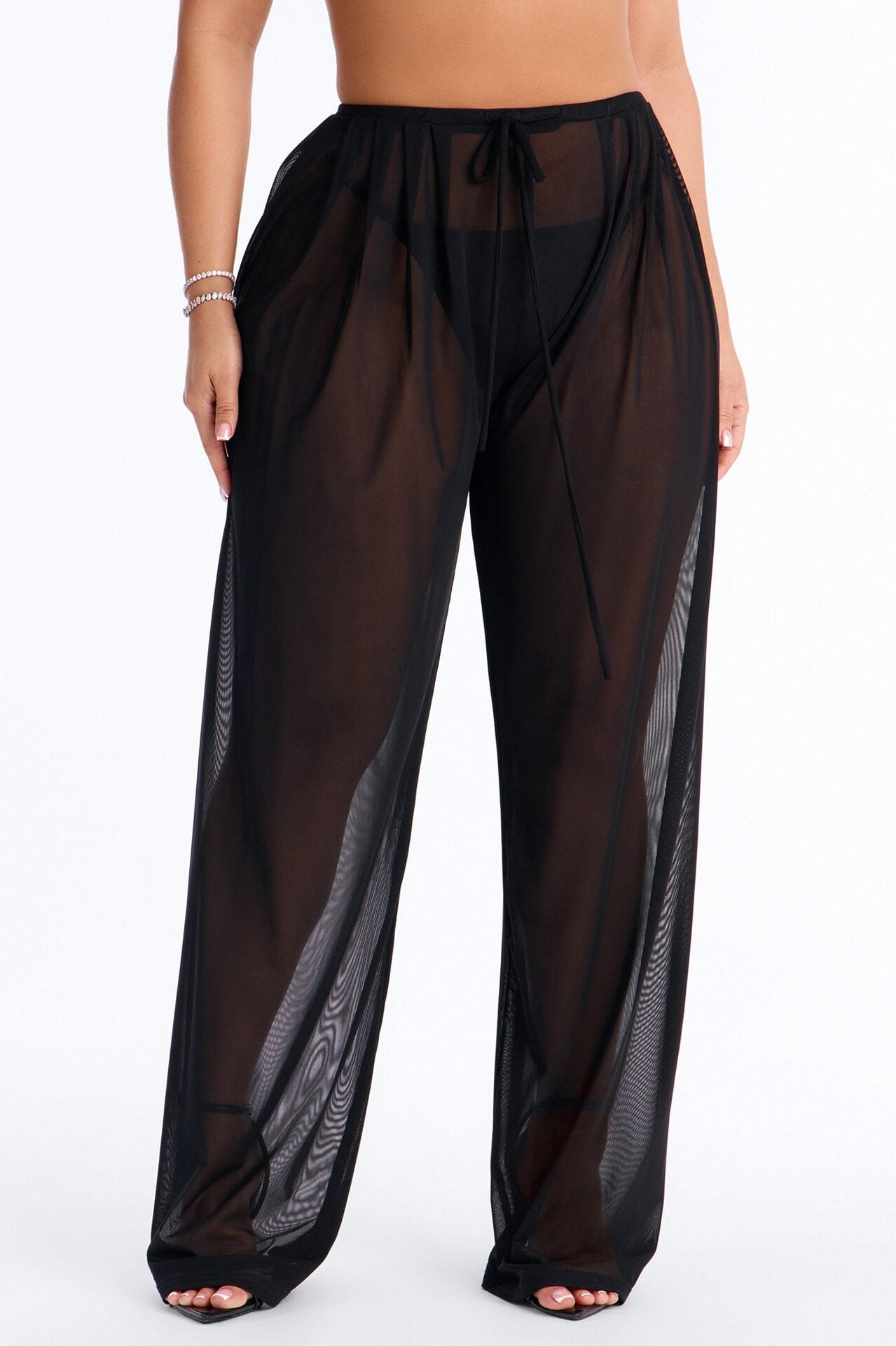 Staying In Mesh Pleated Wide Leg Pant - Black image 2