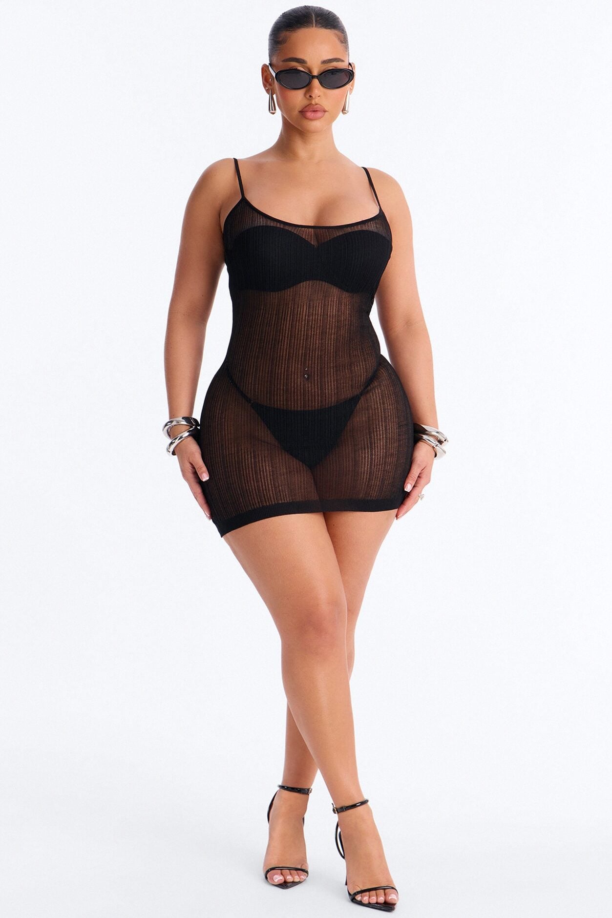 Sienna Sheer Knit Mini Dress - Black image 2